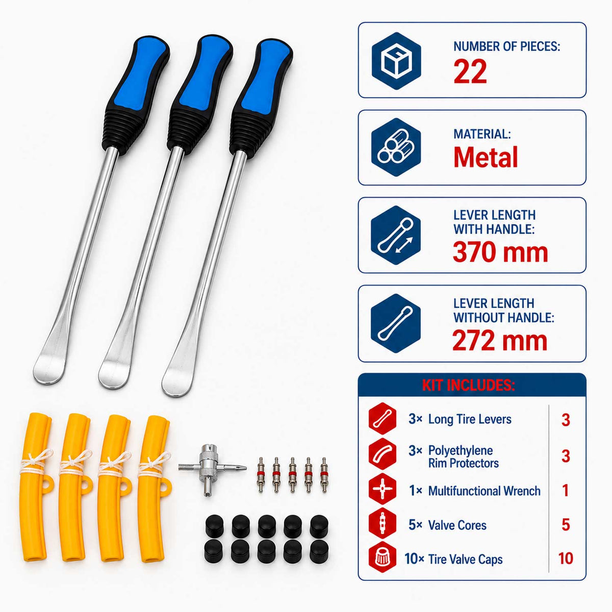 Set leviere cu maner pentru anvelope cu protectie pentru jante 22 piese GEBO TOOLS