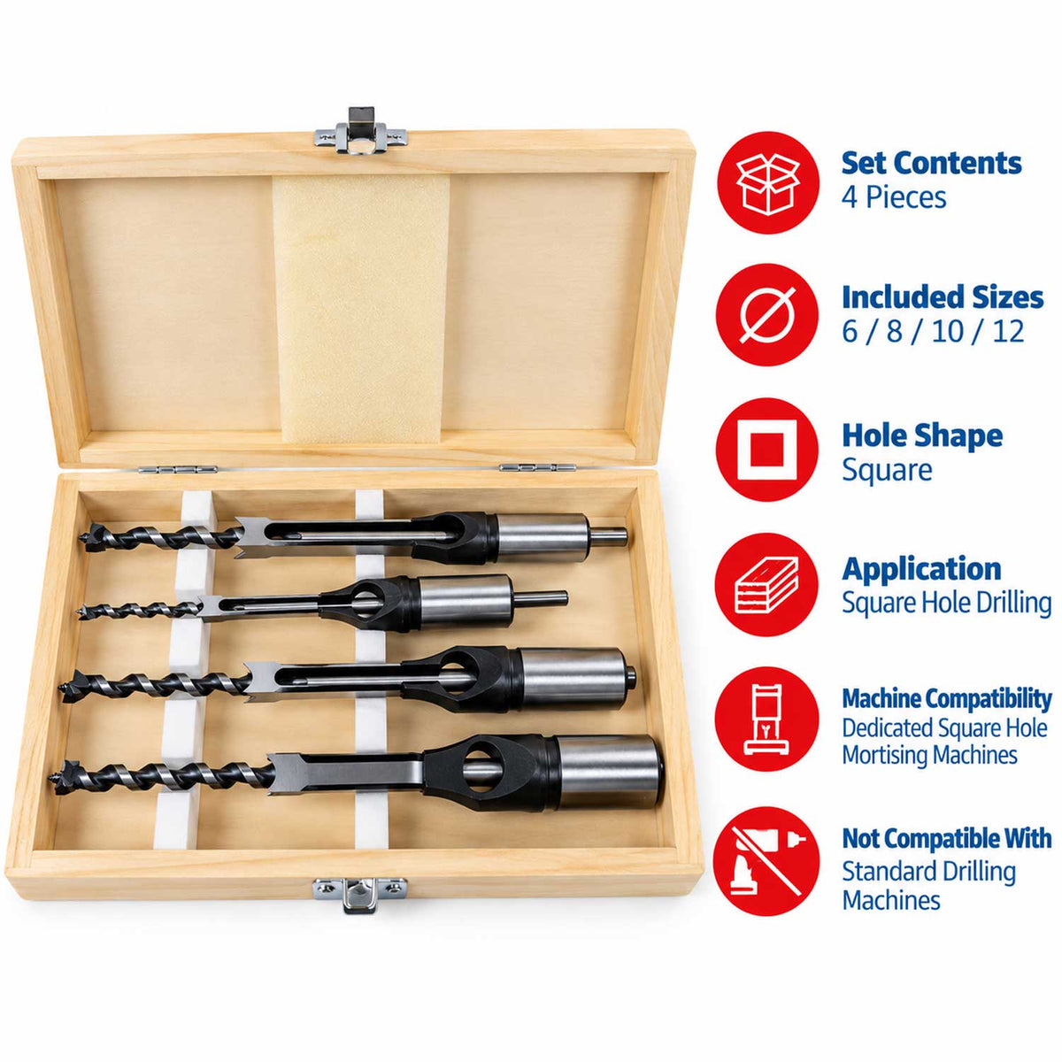 Set de 4 burghie pentru gaurit patrate in lemn GEBO TOOLS