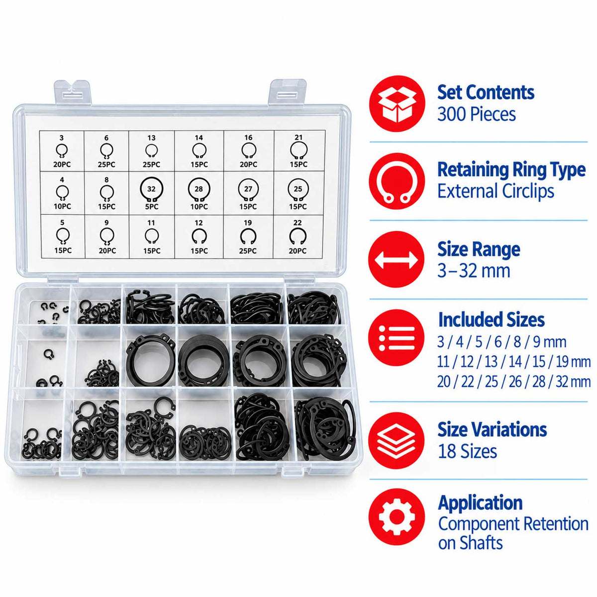 Set sigurante SEEGER exterioare 300 bucati GEBO TOOLS
