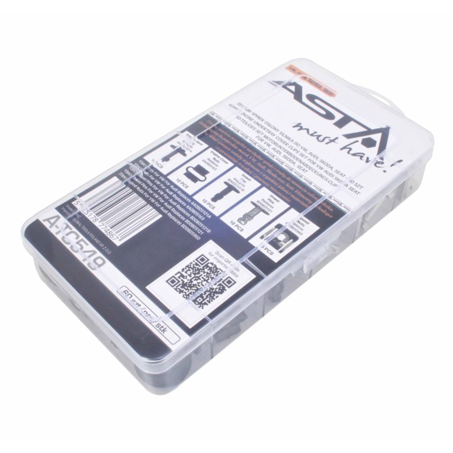 SET SURUBURI SI CLEME PENTRU FIXARE SCUT MOTOR VAG 60 PIESE