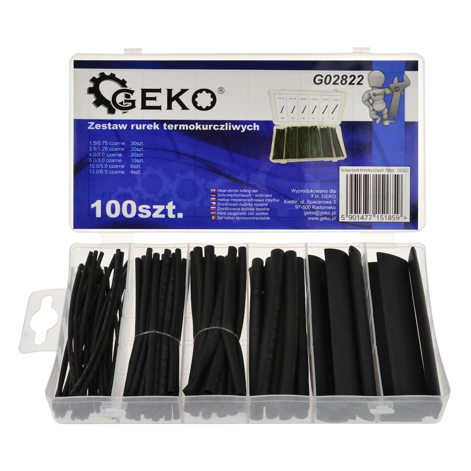 SET 100 TUBURI MANSOANE TERMOCONTRACTIBILE PENTRU CABLU - 6 DIMENSIUNI - GEKO