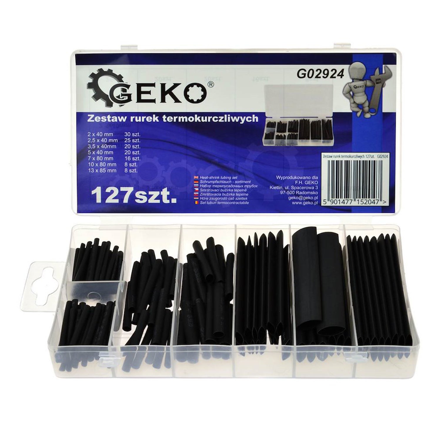 SET 127 TUBURI MANSOANE TERMOCONTRACTIBILE PENTRU CABLU, 7 DIMENSIUNI - GEKO