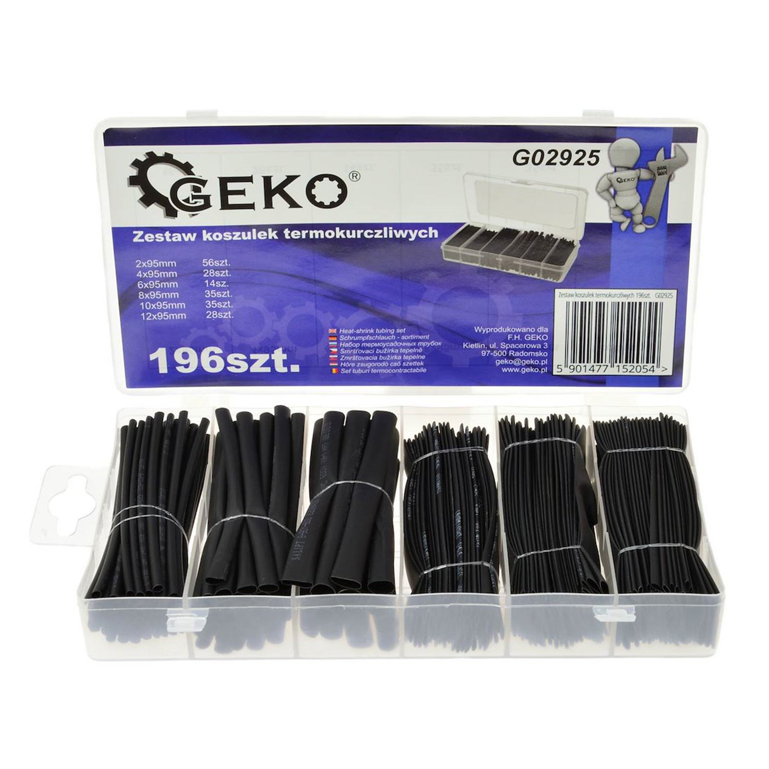 SET 196 TUBURI MANSOANE TERMOCONTRACTIBILE PENTRU CABLU, 6 DIMENSIUNI - GEKO