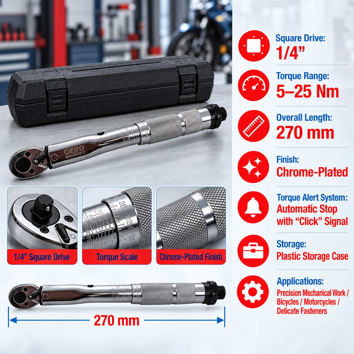 Cheie dinamometrica 1/4 5-25 NM GEBO TOOLS