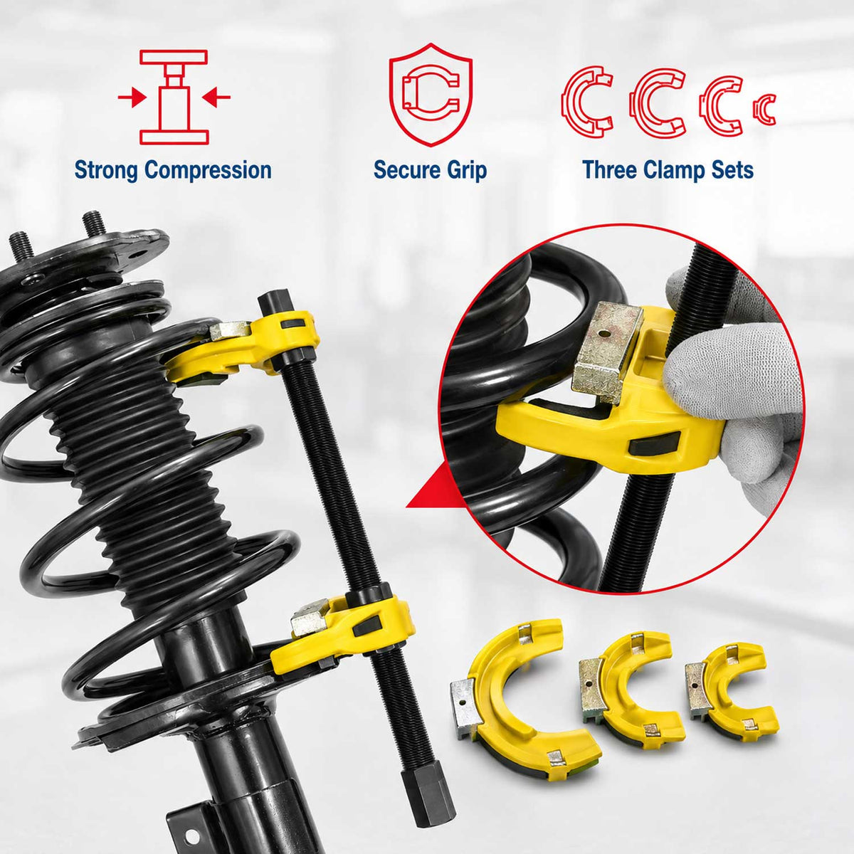 Presa arcuri de suspensie autoturisme si autoutilitare MC PHERSON cu protectie 80-265 mm 1T GEBO TOOLS