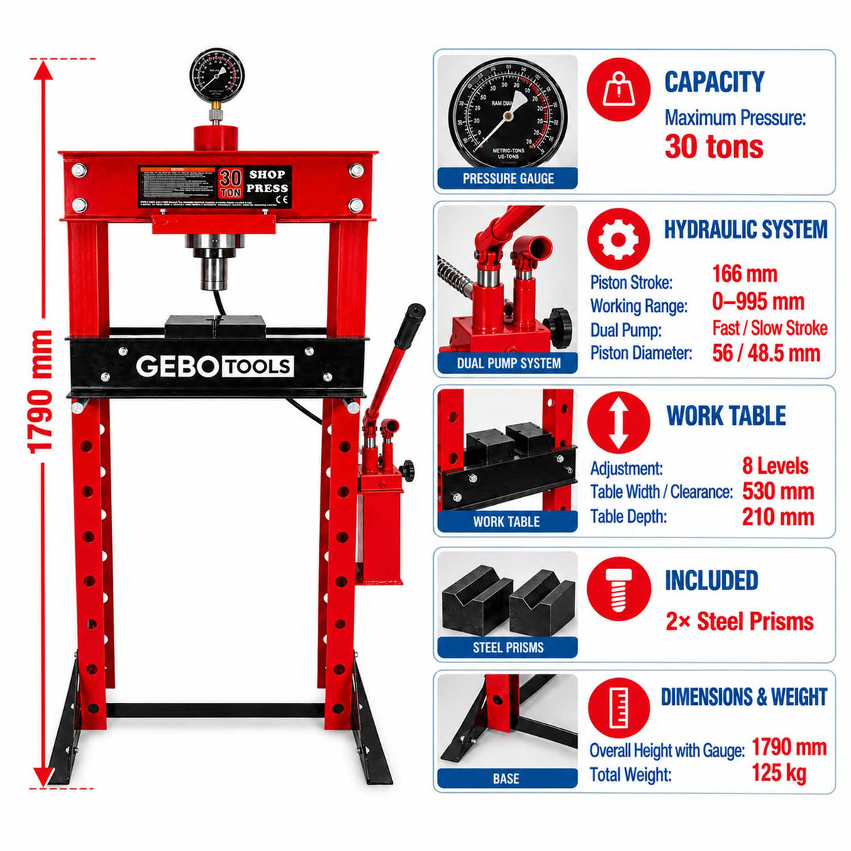 Presa stand hidraulica 30T cu pompa dubla GEBO TOOLS