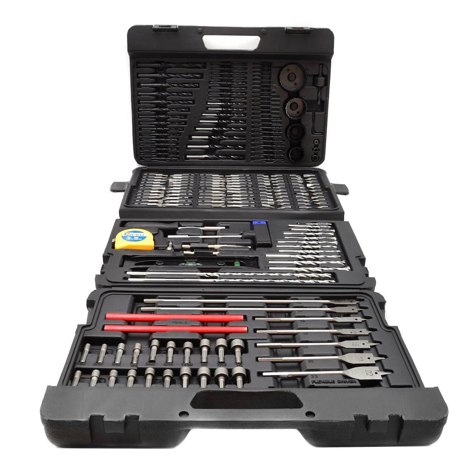 TRUSA 217 PIESE BURGHIE, BITI, TUBULARE SI ACCESORII PENTRU BORMASINA SI SURUBELNITA – METAL, LEMN, BETON