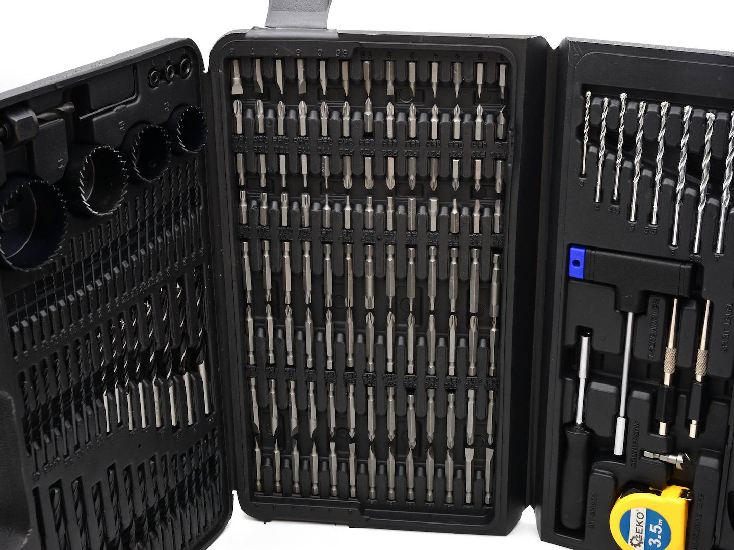 TRUSA 217 PIESE BURGHIE, BITI, TUBULARE SI ACCESORII PENTRU BORMASINA SI SURUBELNITA – METAL, LEMN, BETON