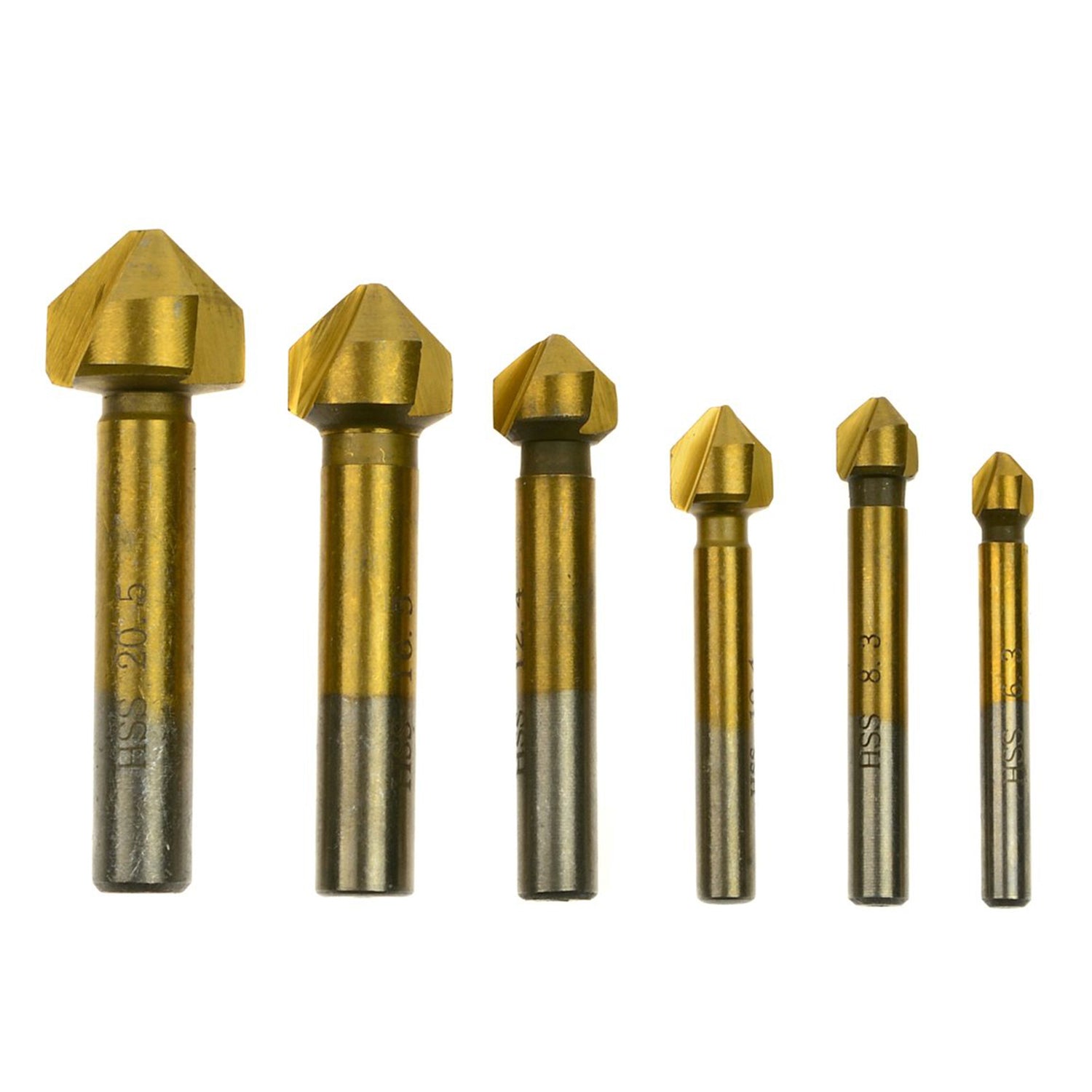 SET 6 FREZE CONICE HSS ACOPERITE CU TIN, DIAMETRE 6,3–20,5 MM PENTRU PRELUCRARE METAL