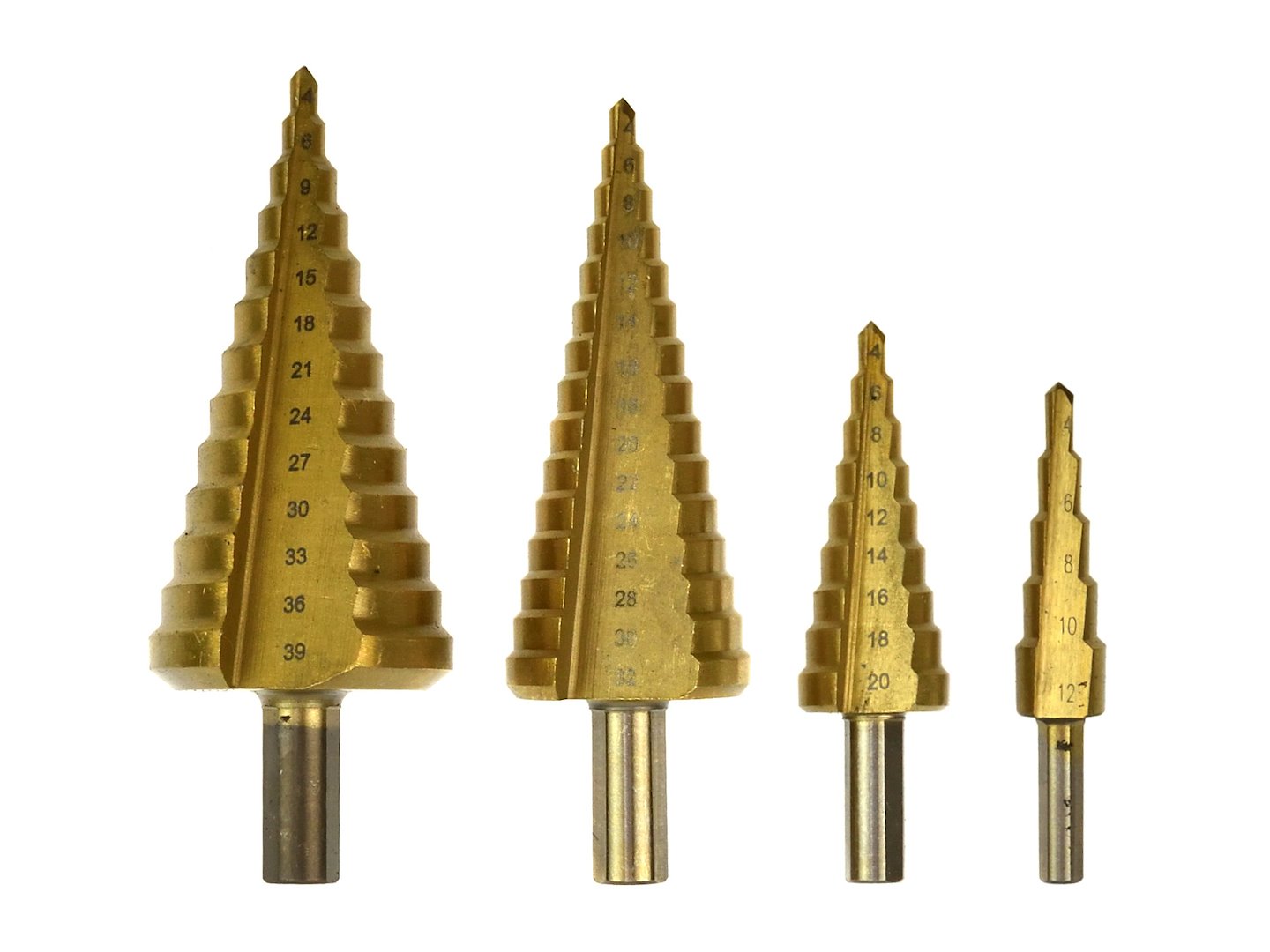 SET 4 BURGHIE CONICE IN TREPTE HSS TiN (4-12 / 4-20 / 4-32 / 4-39MM) - GEKO
