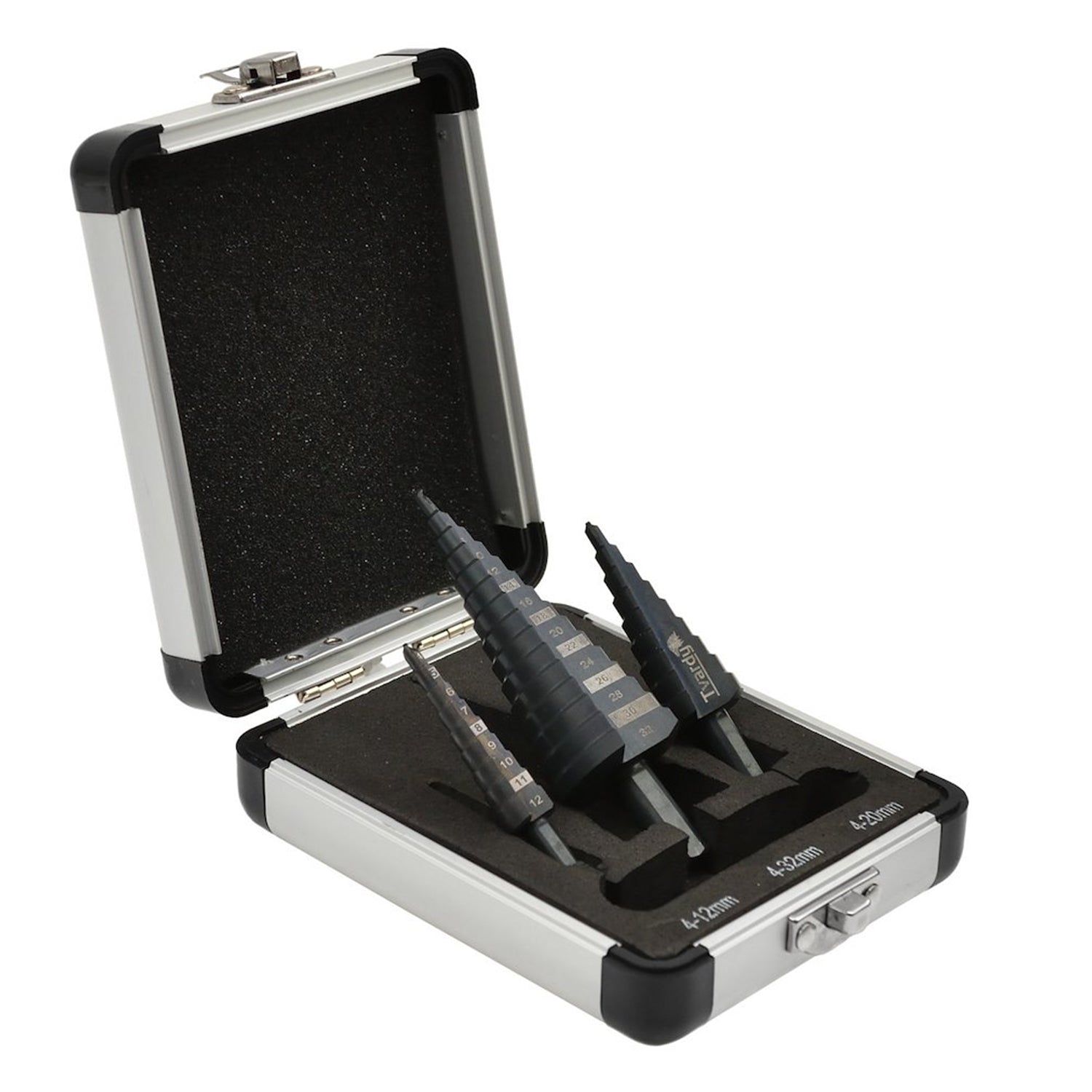 SET 3 BURGHIE CONICE IN TREPTE HSS M2 4-12 / 4-20 / 4-32 MM PENTRU METAL SI PLASTIC - TVARDY