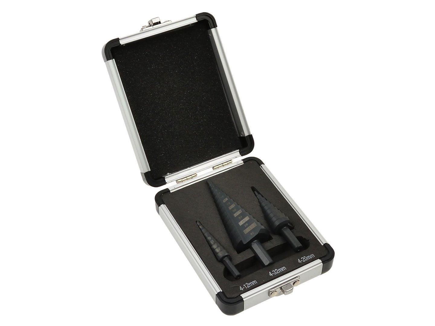 SET 3 BURGHIE CONICE IN TREPTE HSS M2 4-12 / 4-20 / 4-32 MM PENTRU METAL SI PLASTIC - TVARDY