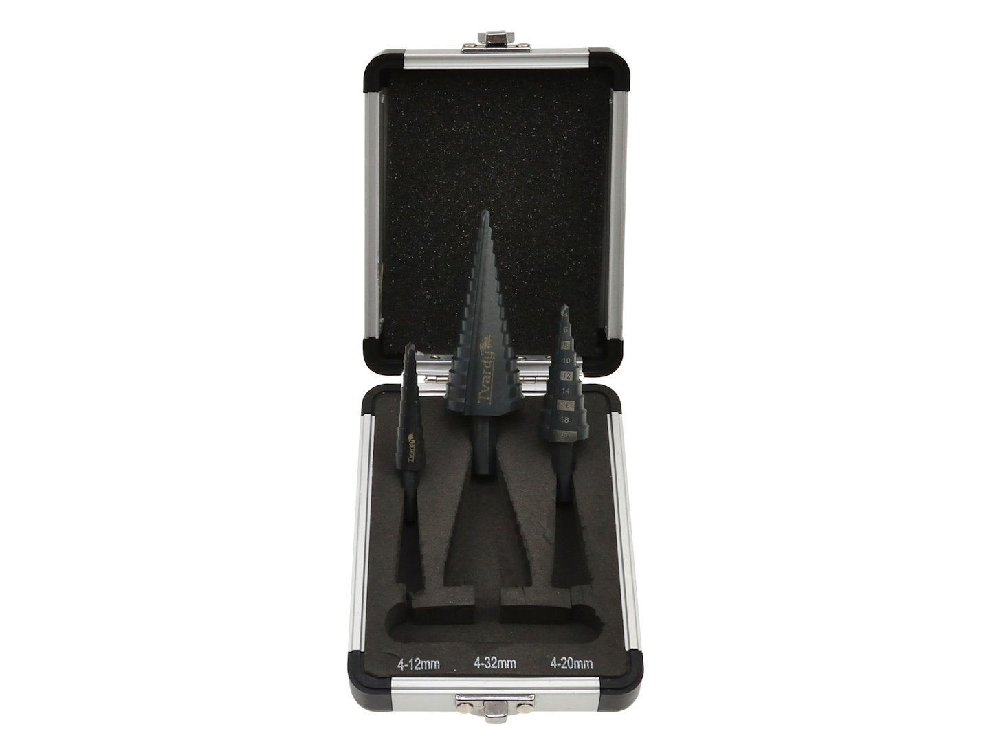 SET 3 BURGHIE CONICE IN TREPTE HSS M2 4-12 / 4-20 / 4-32 MM PENTRU METAL SI PLASTIC - TVARDY