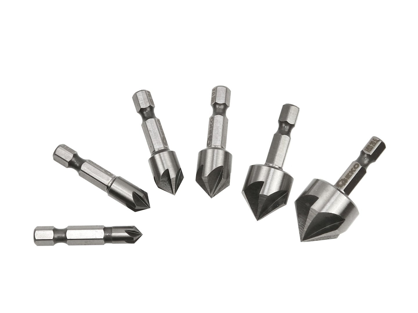 SET 6 FREZE CONICE METAL HSS PENTRU SANFRENARE 6.3-20.5MM HEX - GEKO