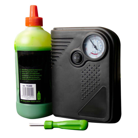 KIT DE REPARATIE PENTRU PANA ANVELOPE, COMPRESOR 12V SI SOLUTIE ETANSARE