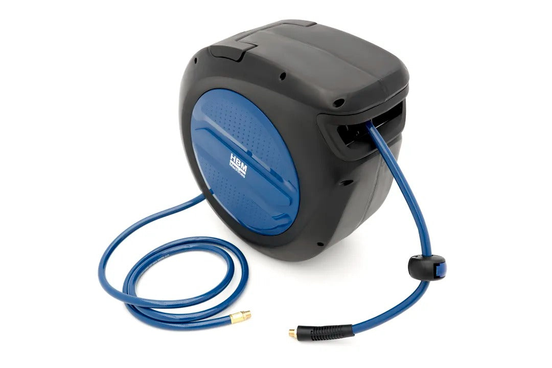 TAMBUR FURTUN AER COMPRIMAT 30M CU BLOCARE SI RETRAGERE AUTOMATA, SUPORT ROTATIV 180° HBM