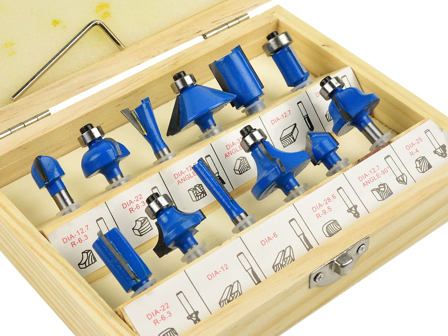 SET 12 FREZE PENTRU LEMN CU DIAMETRU 6 MM - HSS - GEKO