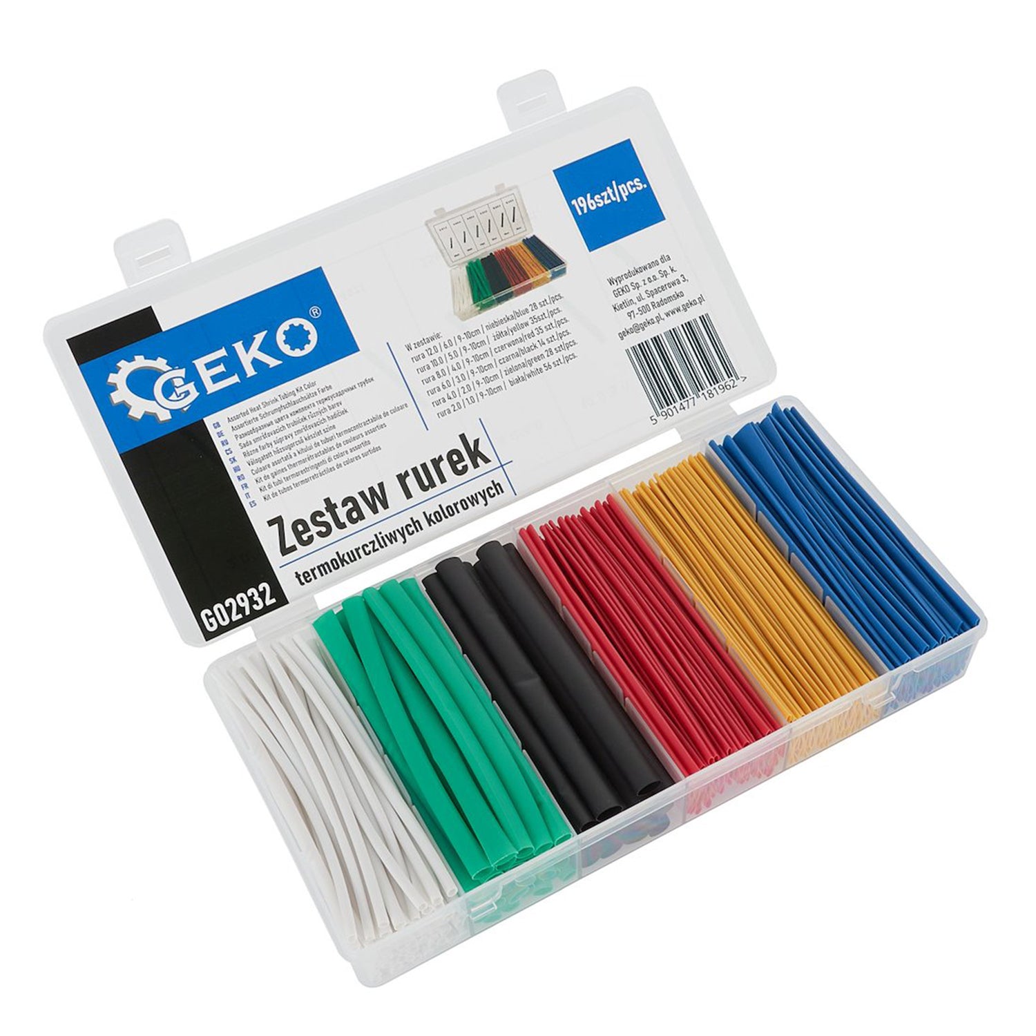 SET 196 TUBURI MANSOANE TERMOCONTRACTIBILE COLORATE PENTRU CABLU, 6 DIMENSIUNI - GEKO