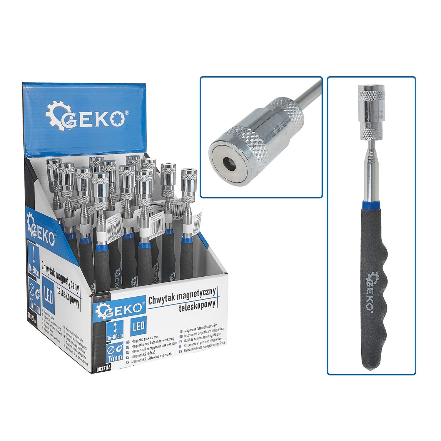 DISPOZITIV TELESCOPIC MAGNETIC PENTRU RECUPERAREA PIESELOR 16-80 CM CU LED - GEKO