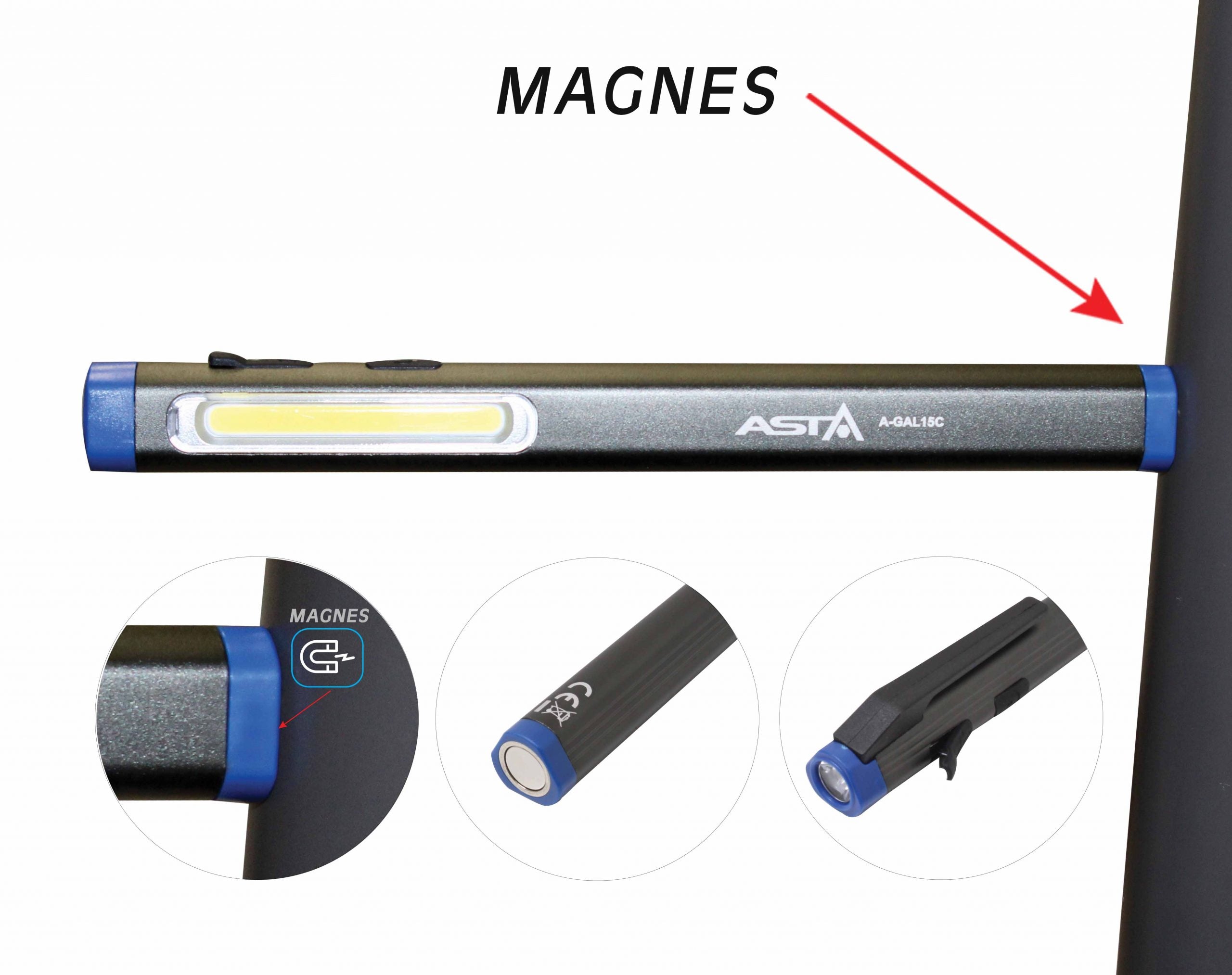 LAMPA LED COB CU ACUMULATOR TIP STILOU 300 LUMENI ASTA