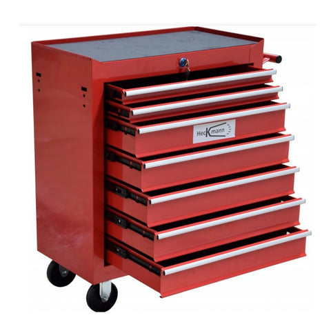 DULAP METALIC NEECHIPAT PENTRU SCULE, CU 7 SERTARE, ROSU, CU ROTI 78 X 62 X 33 CM