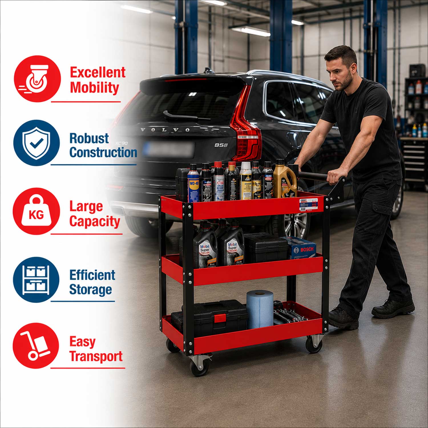CARUCIOR MOBIL METALIC CU 3 RAFTURI GEBO TOOLS