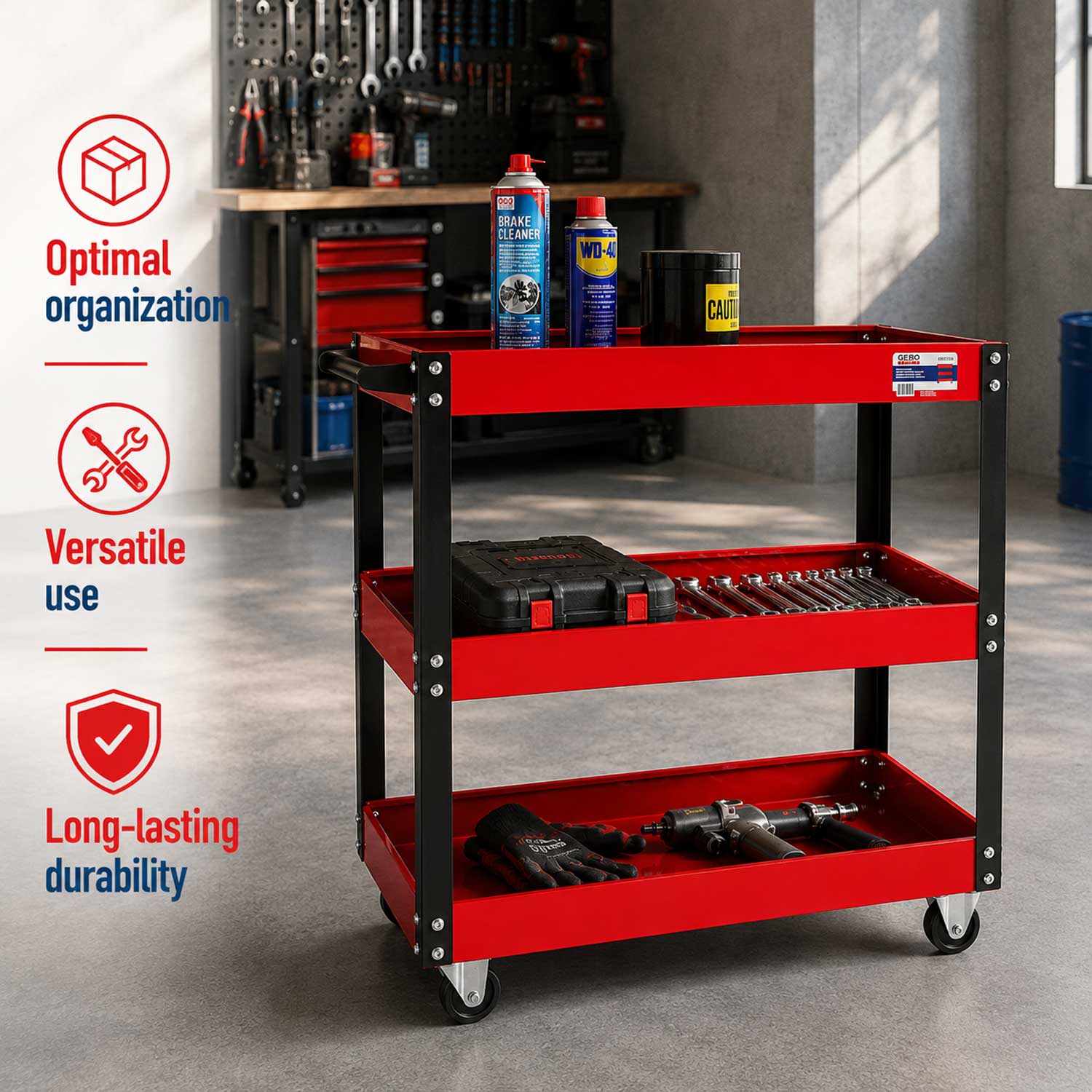 CARUCIOR MOBIL METALIC CU 3 RAFTURI GEBO TOOLS