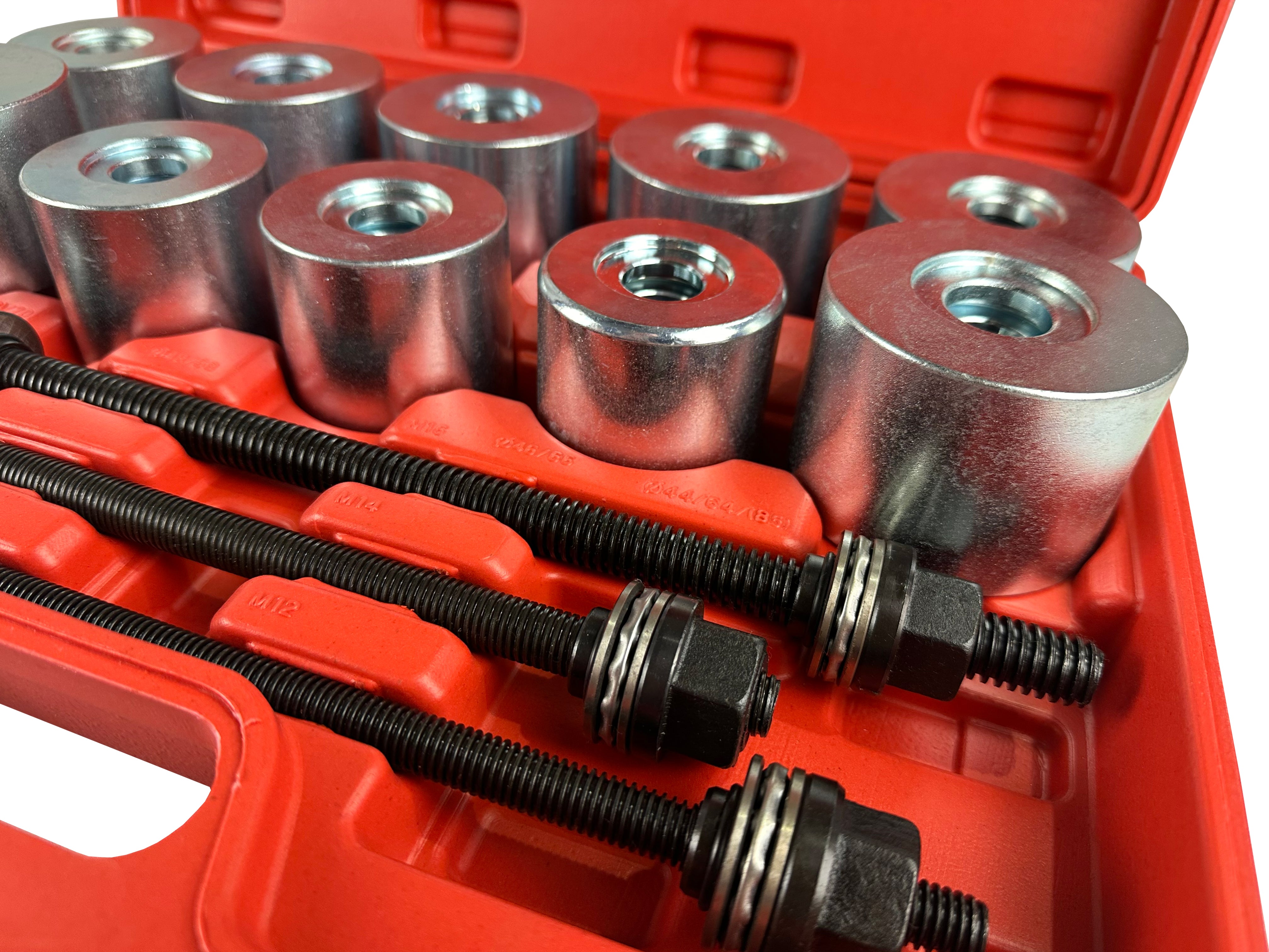 TRUSA PRESE EXTRAS SI MONTAT BUCSI SI RULMENTI SUSPENSIE, SILENT BLOCK 34-90MM 27 PIESE GEBO TOOLS