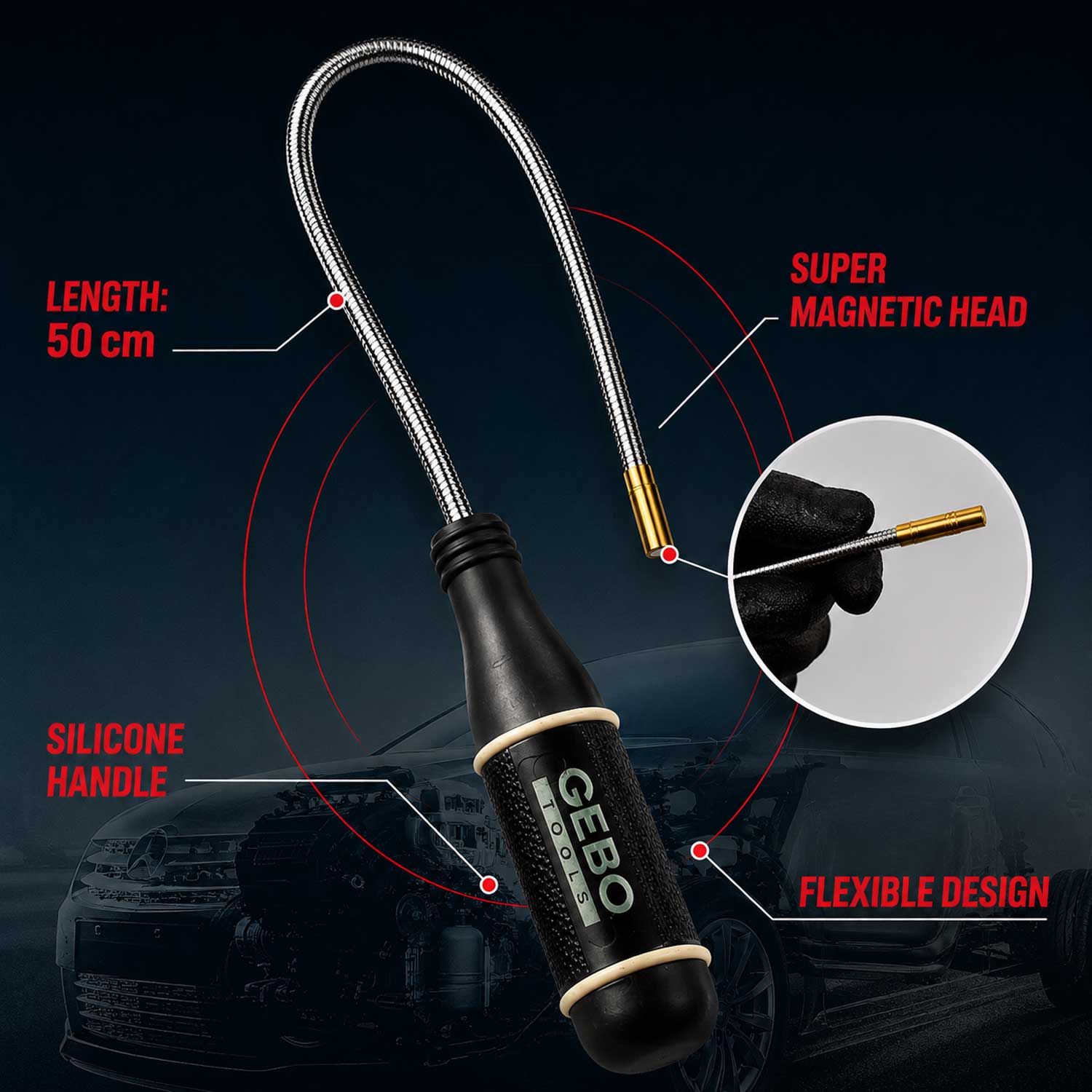 RECUPERATOR PIESE FLEXIBIL CU MAGNET 50 CM 6 MM GEBO TOOLS