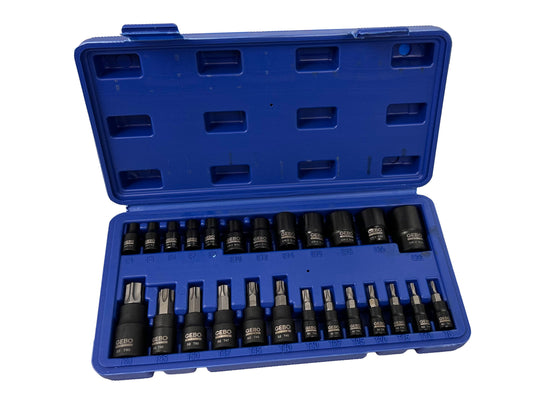 SET CHEI BITI TORX T8-T60 TUBULARE PROFIL E E4-E20 1/4 3/8 1/2 25 PIESE GEBO TOOLS