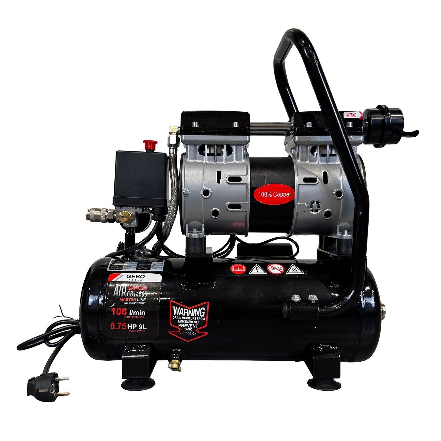 COMPRESOR SILENTIOS CU ZGOMOT REDUS FARA ULEI 9L GEBO TOOLS