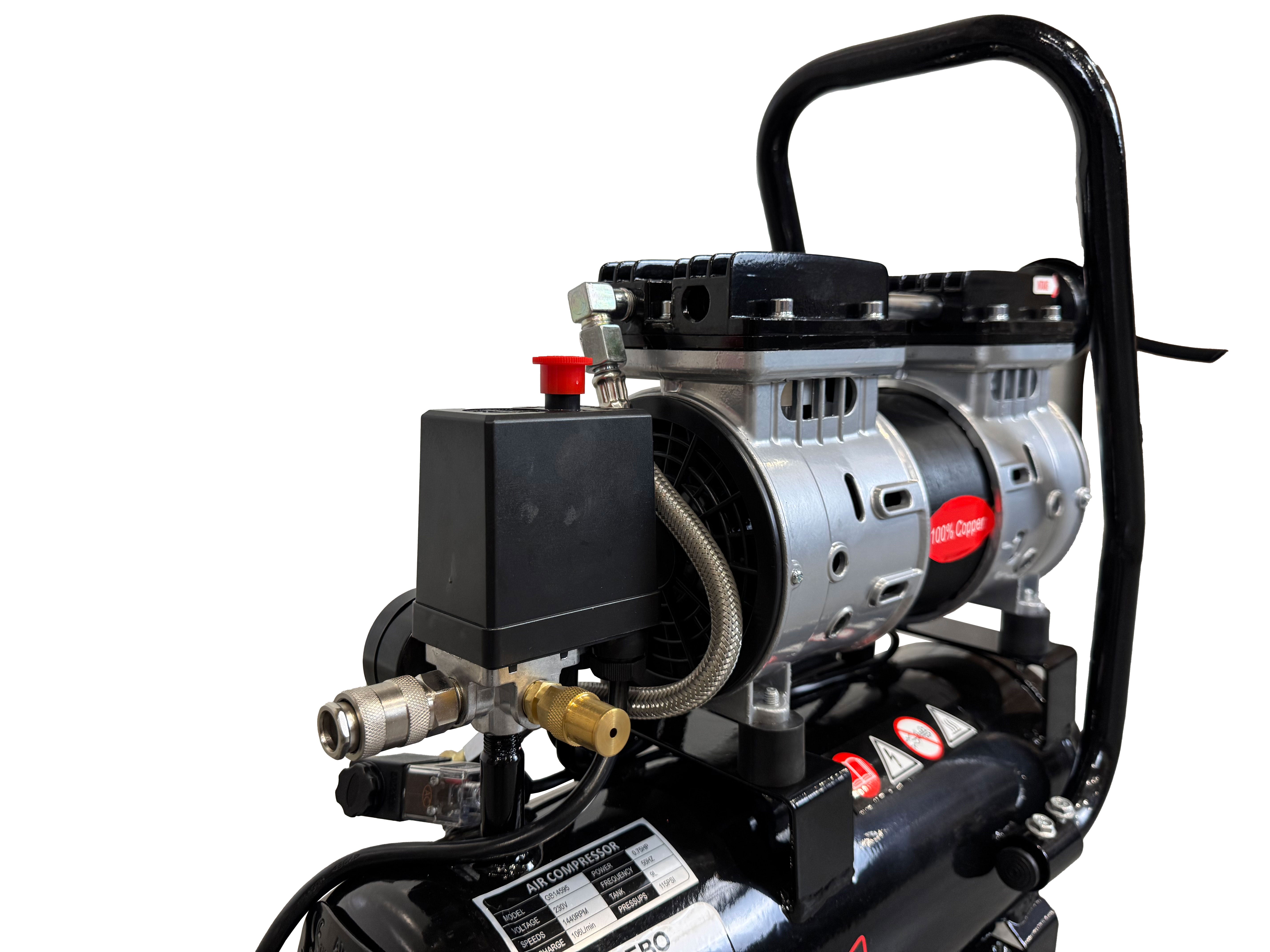 COMPRESOR SILENTIOS CU ZGOMOT REDUS FARA ULEI 9L GEBO TOOLS