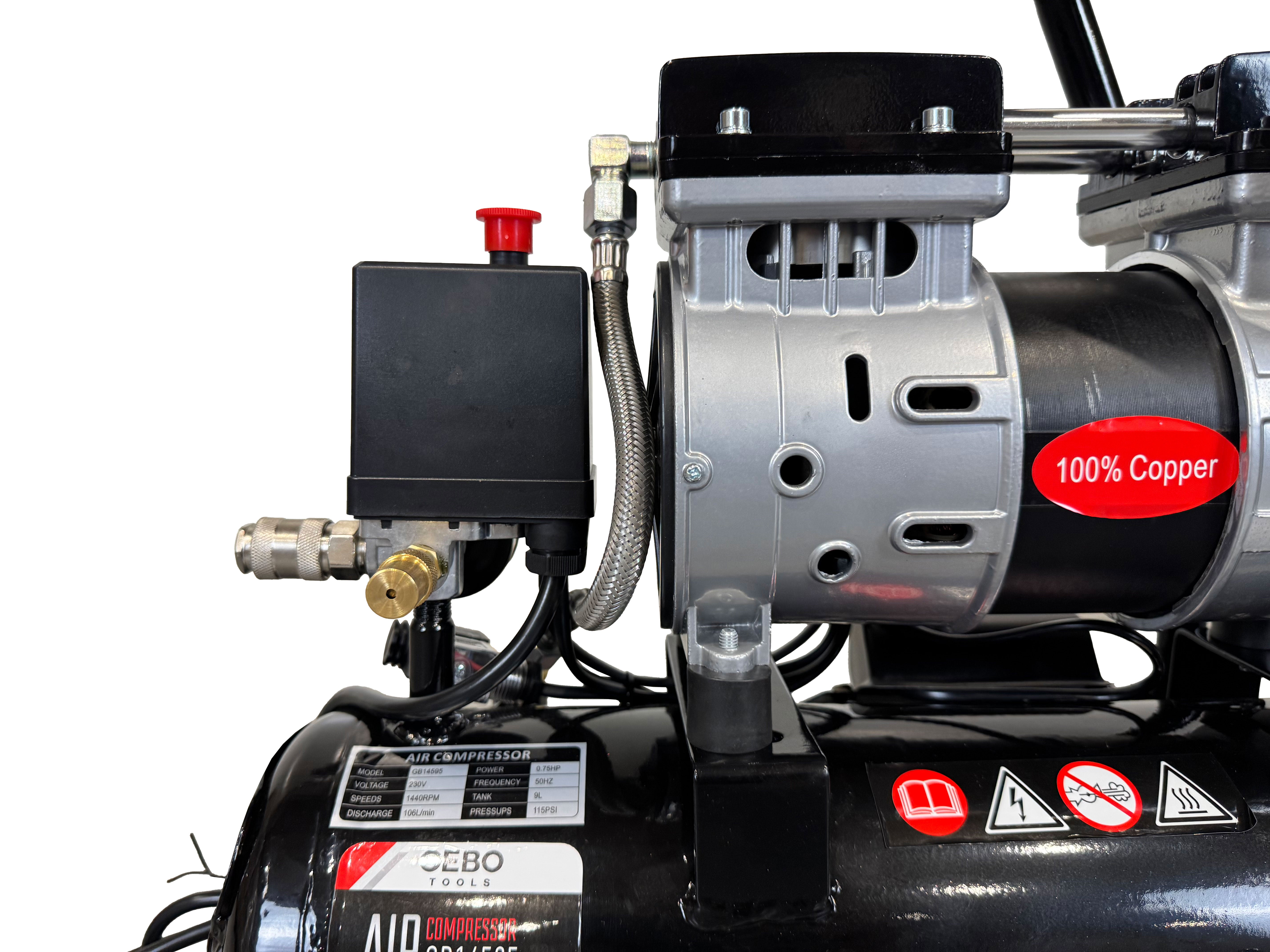 COMPRESOR SILENTIOS CU ZGOMOT REDUS FARA ULEI 9L GEBO TOOLS