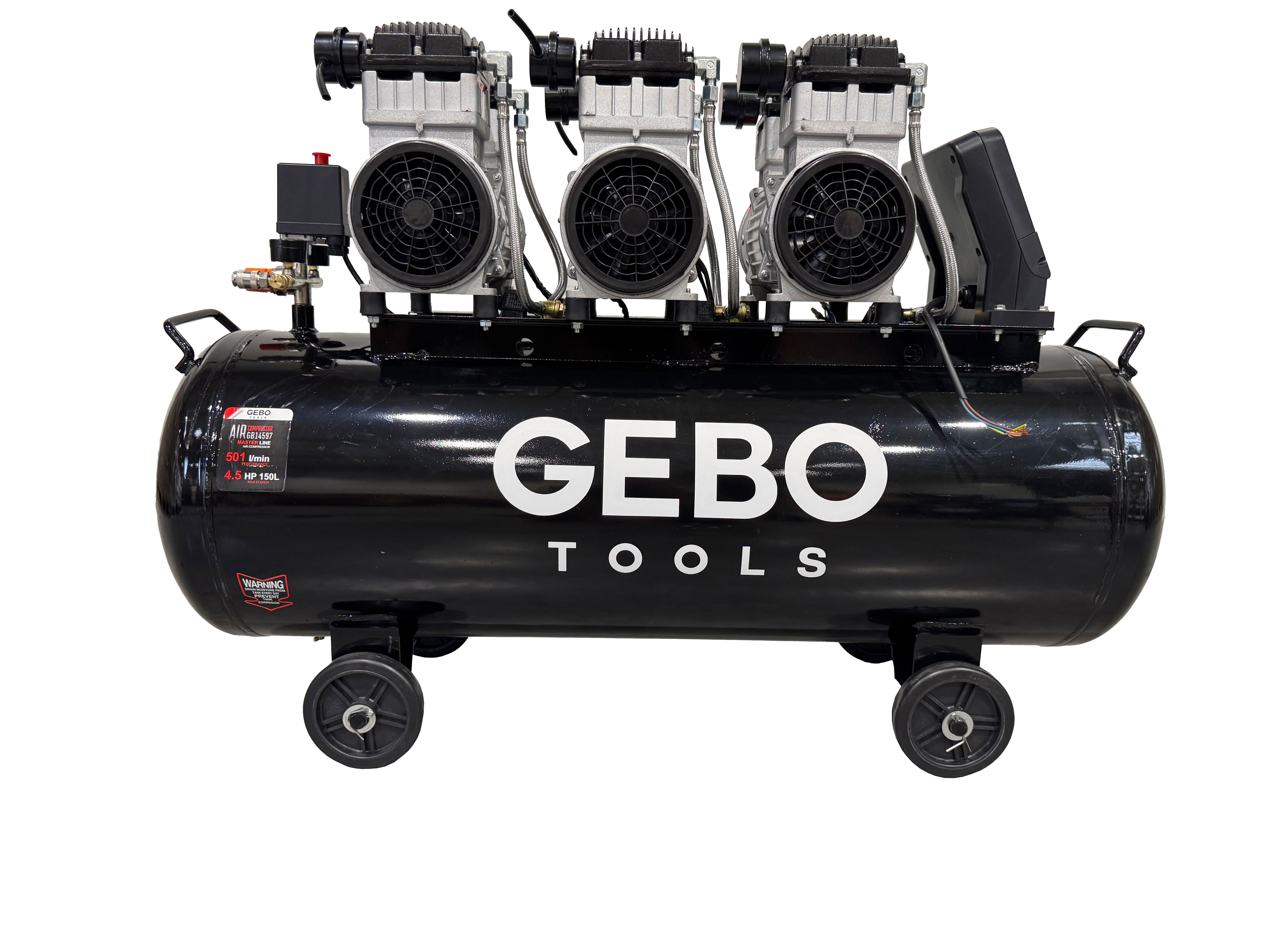 COMPRESOR SILENTIOS CU ZGOMOT REDUS FARA ULEI 150L GEBO TOOLS