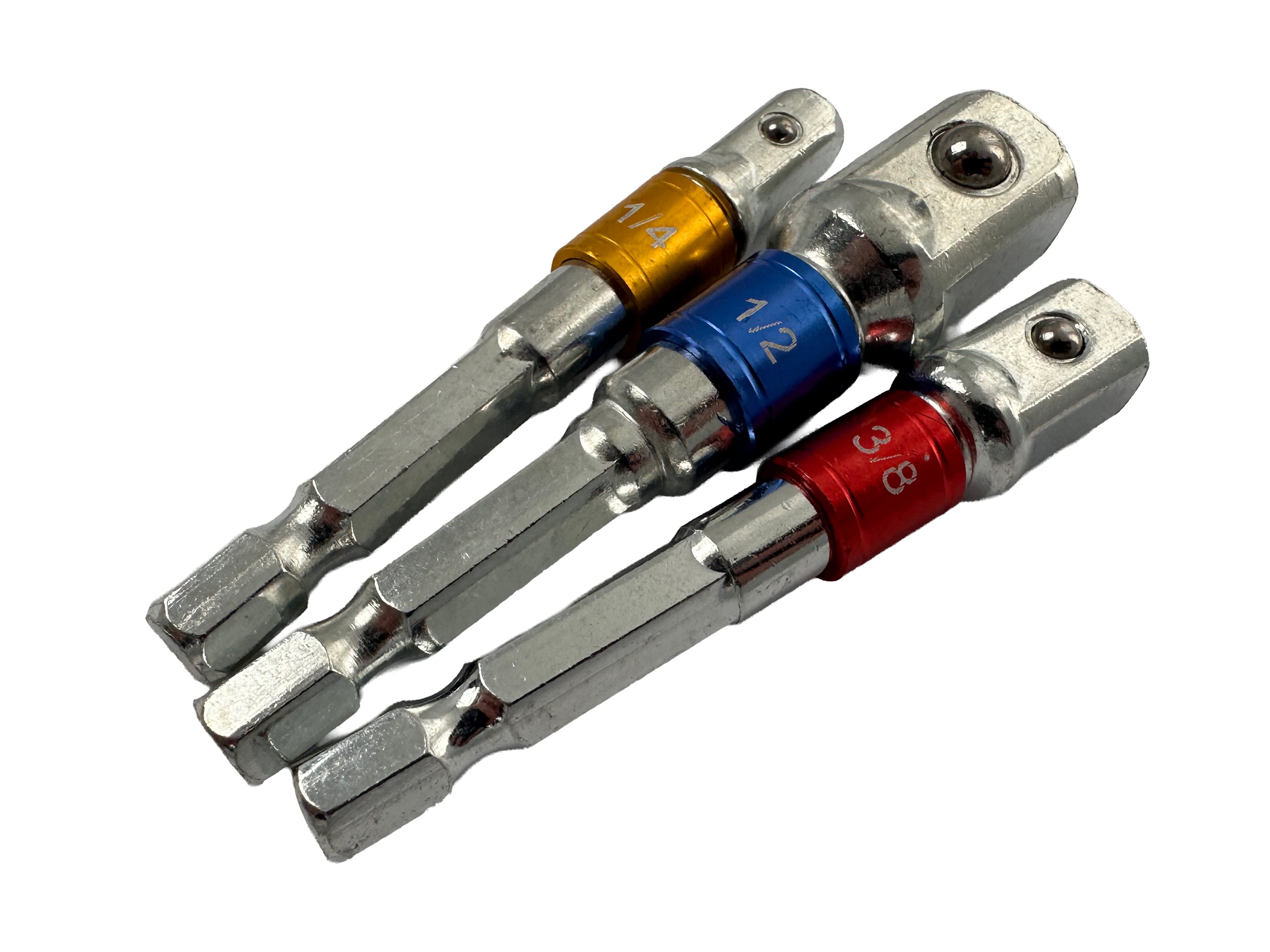 SET 3 BITI ADAPTORI HEXAGONALI 1/4 3/8 1/2 GEBO TOOLS