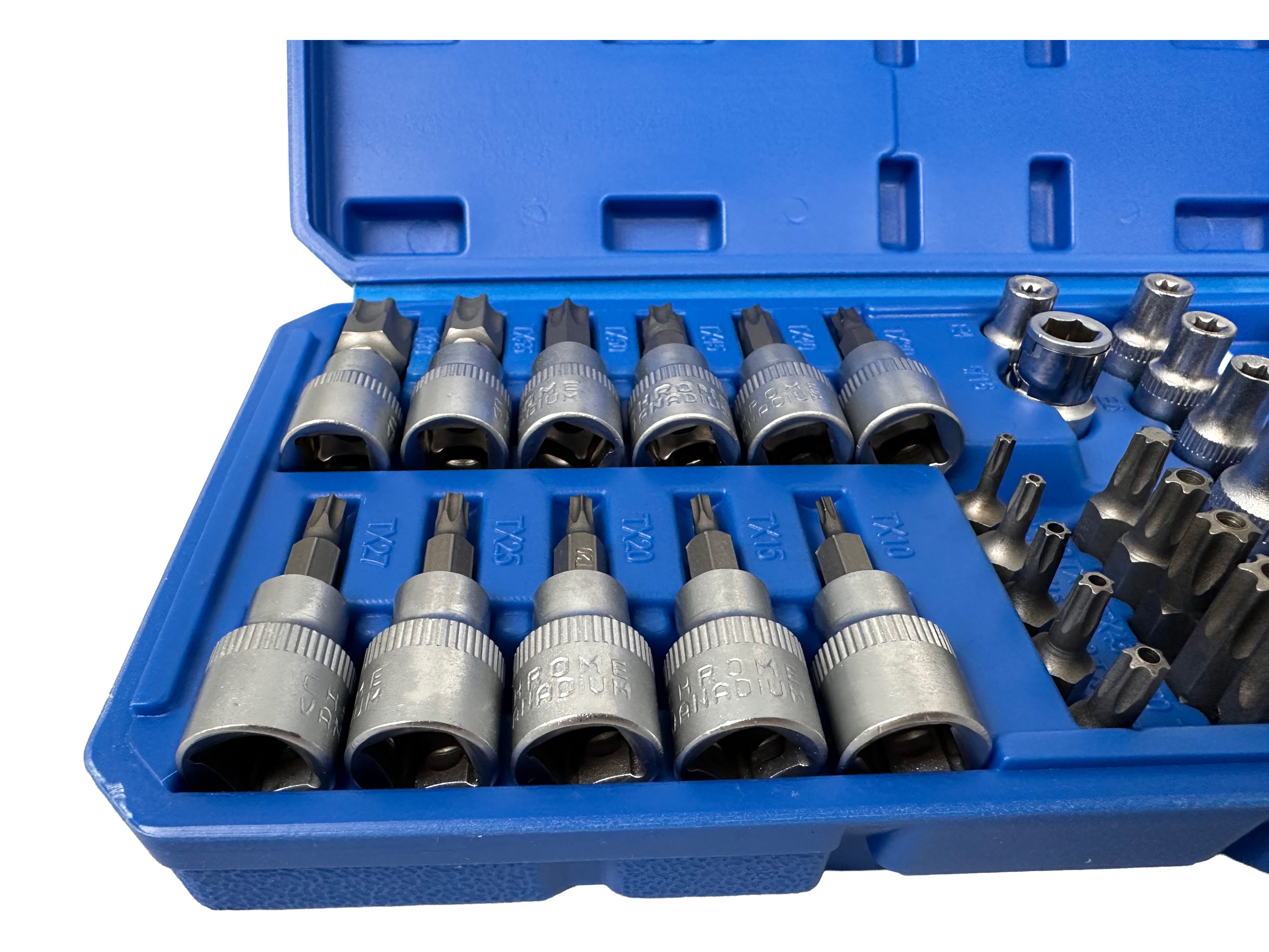 TRUSA CHEI TUBULARE PROFIL E BITI TORX 3/8 34 PIESE T10-T60 E4-E20 GEBO TOOLS