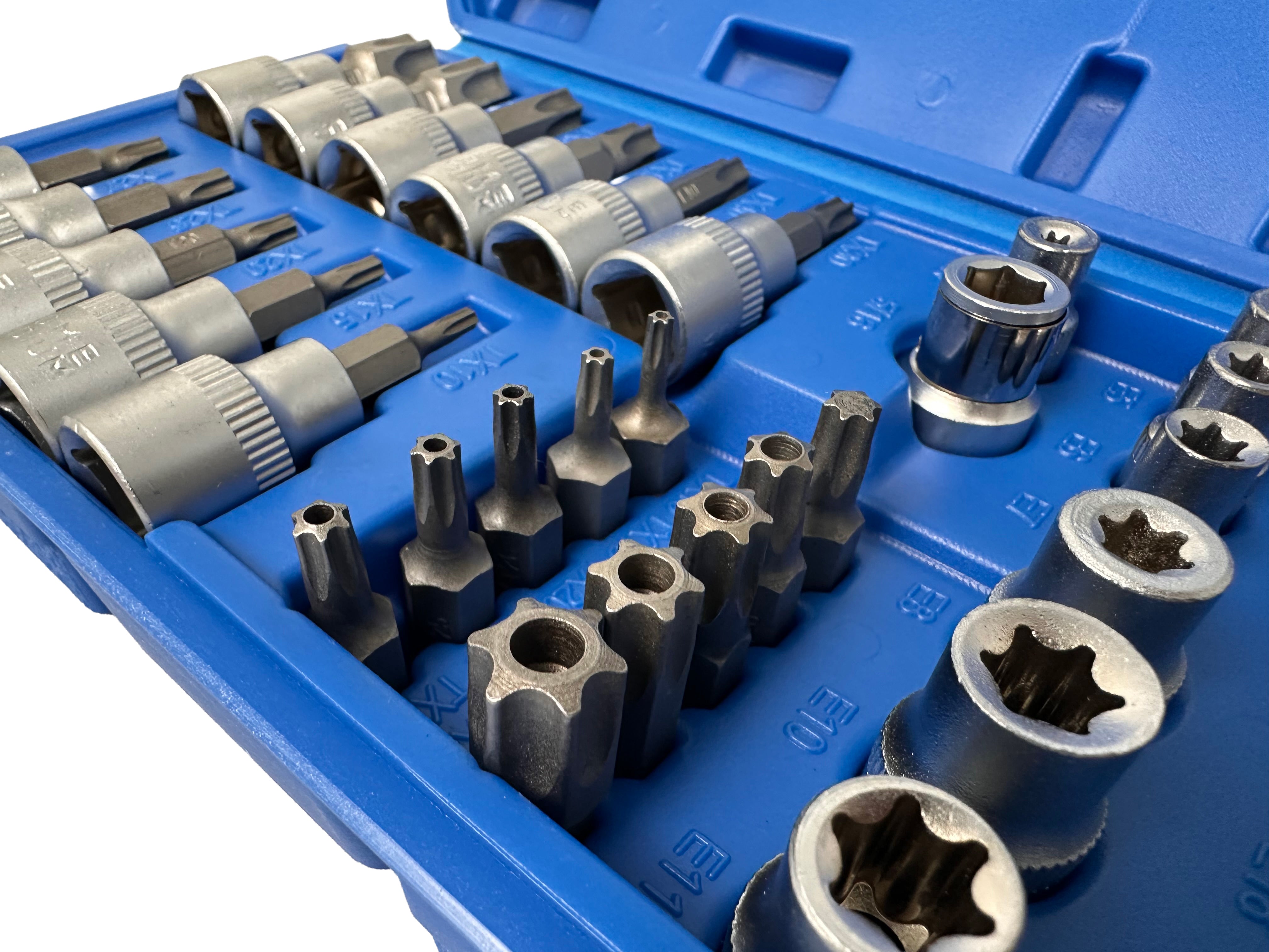 TRUSA CHEI TUBULARE PROFIL E BITI TORX 3/8 34 PIESE T10-T60 E4-E20 GEBO TOOLS