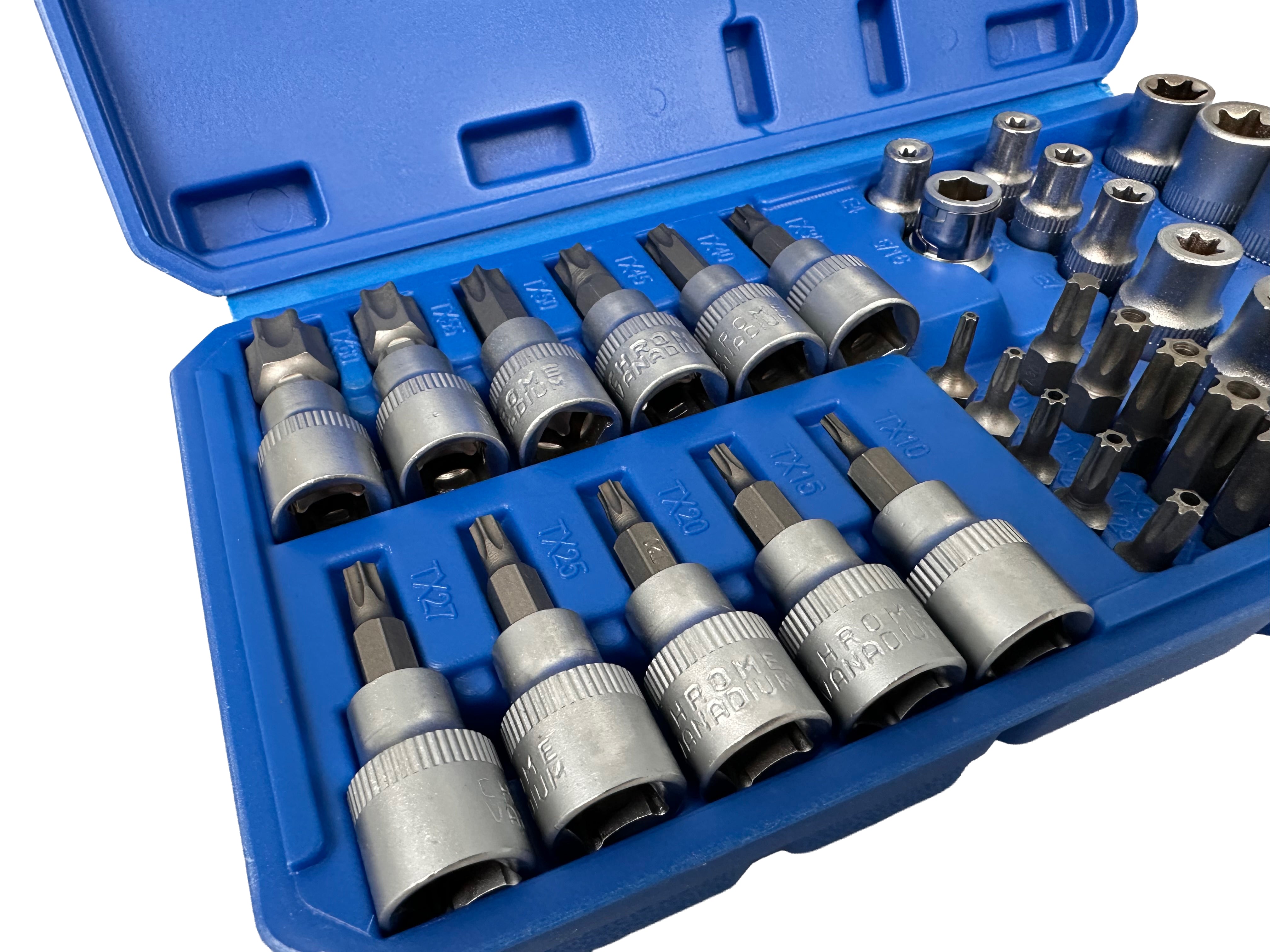 TRUSA CHEI TUBULARE PROFIL E BITI TORX 3/8 34 PIESE T10-T60 E4-E20 GEBO TOOLS