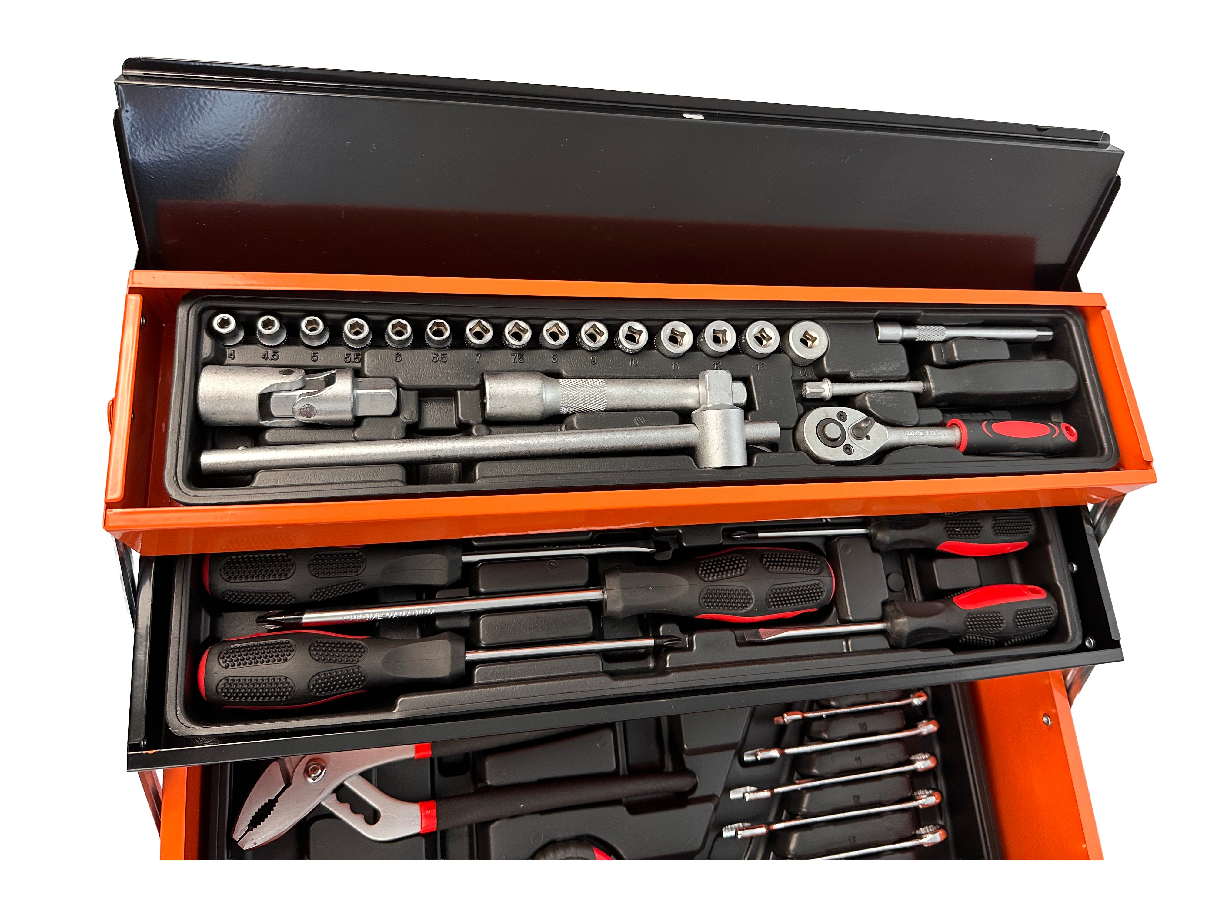 TRUSA DE SCULE METALICA ECHIPATA CU 85 PIESE GEBO TOOLS