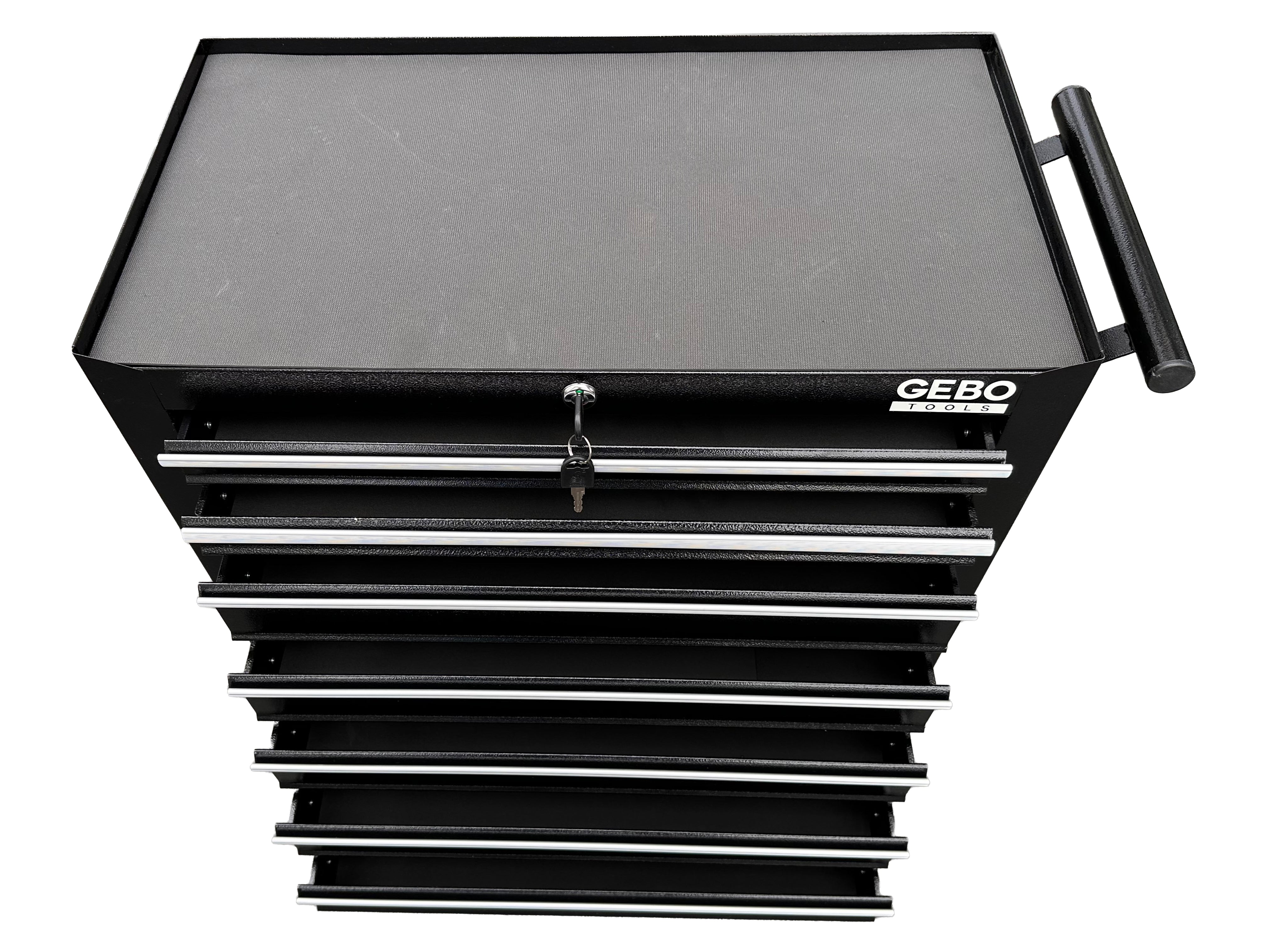 DULAP METALIC NEECHIPAT PENTRU SCULE, CU 7 SERTARE, NEGRU, CU ROTI 78 X 62 X 33 CM GEBO TOOLS