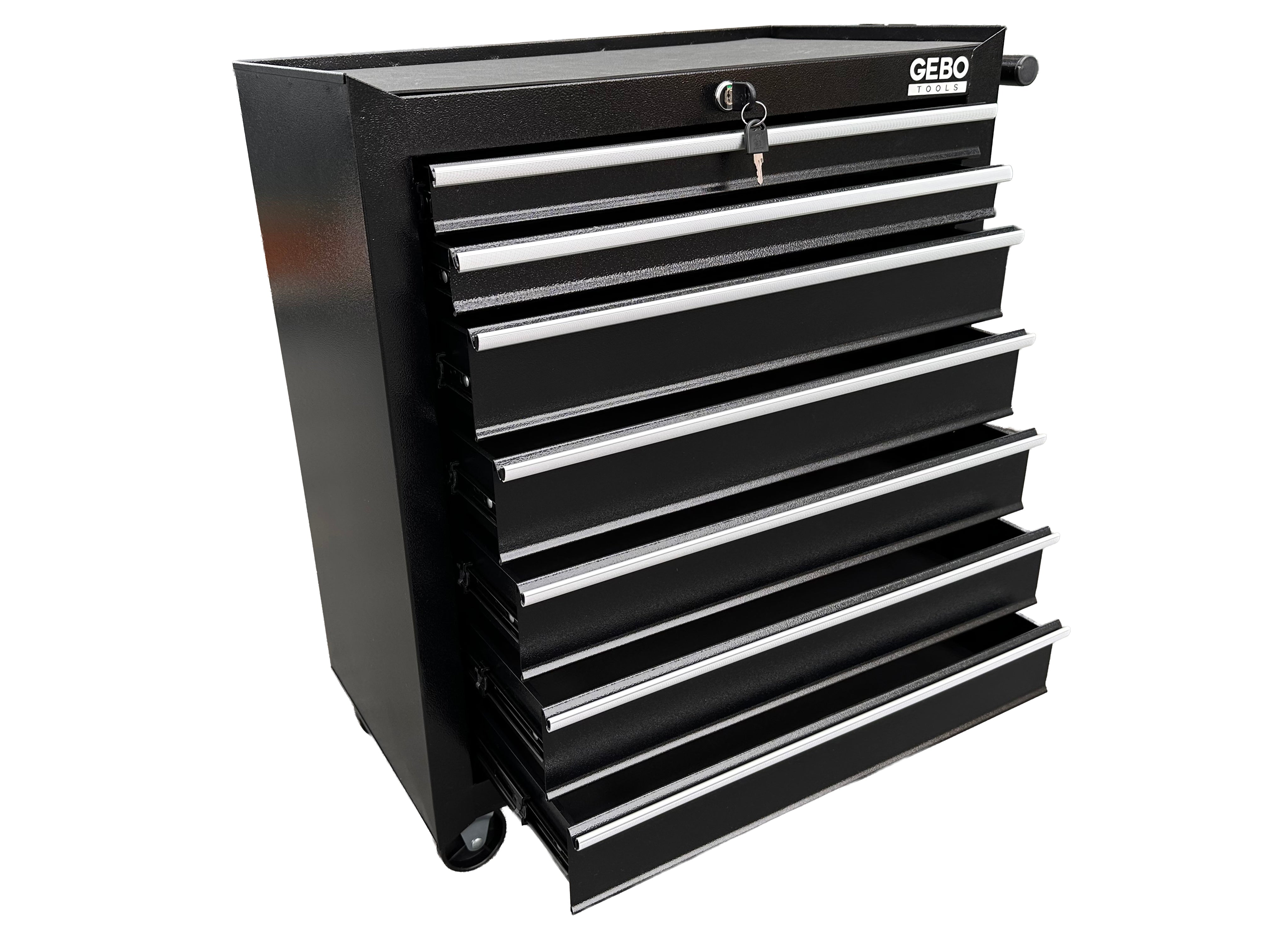 DULAP METALIC NEECHIPAT PENTRU SCULE, CU 7 SERTARE, NEGRU, CU ROTI 78 X 62 X 33 CM GEBO TOOLS