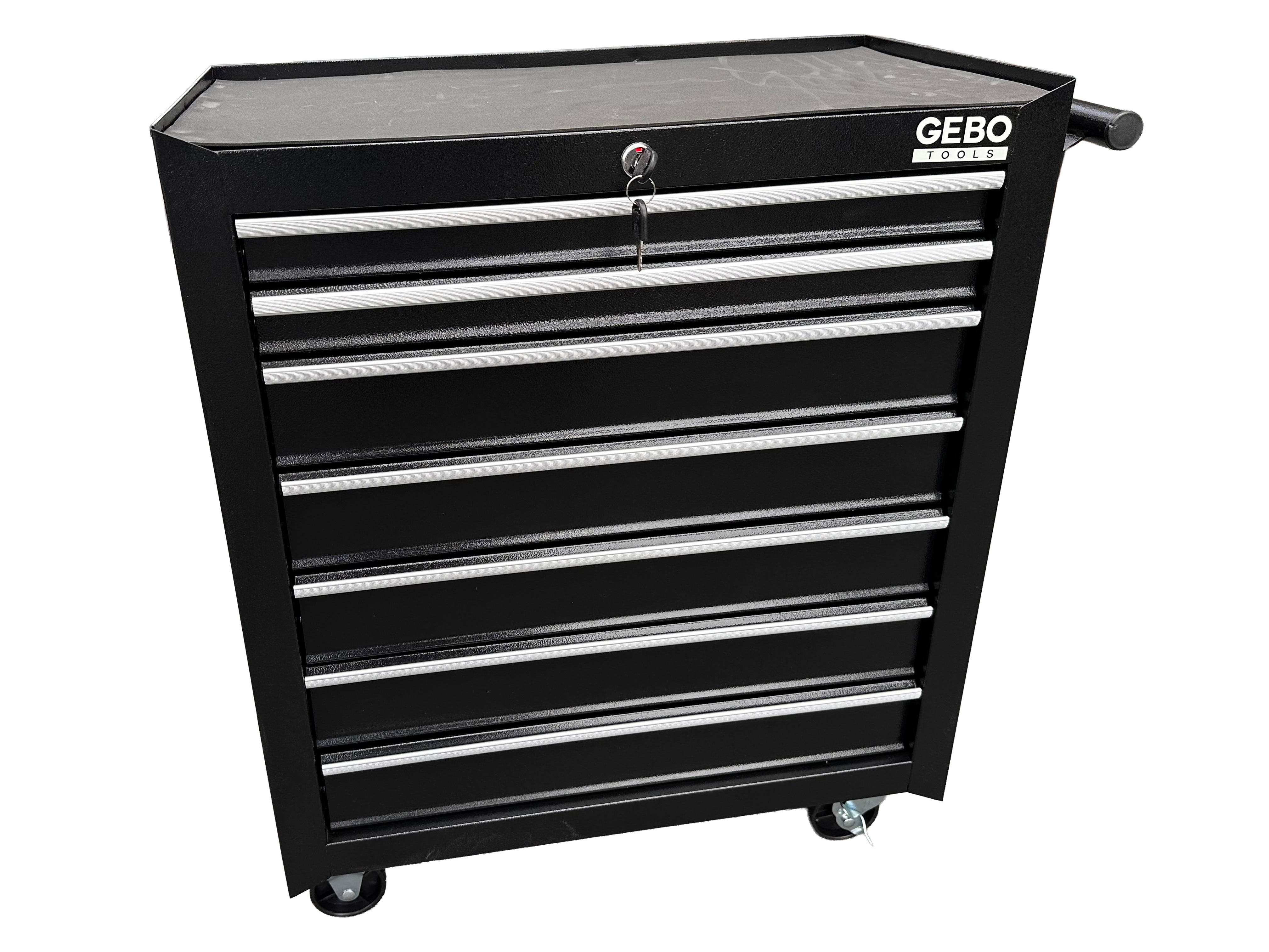 DULAP METALIC NEECHIPAT PENTRU SCULE, CU 7 SERTARE, NEGRU, CU ROTI 78 X 62 X 33 CM GEBO TOOLS