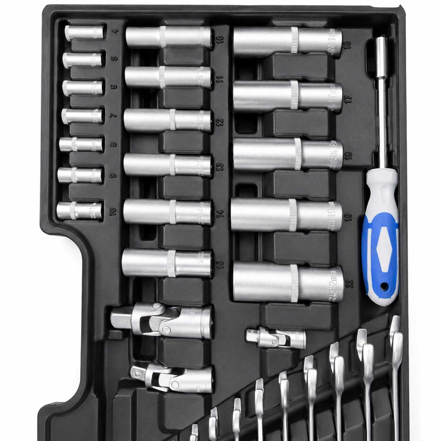 TRUSA DE SCULE PROFESIONALA CU TUBULARE SI CLICHETI 1/2 3/8 1/4 216 PIESE GEBO TOOLS