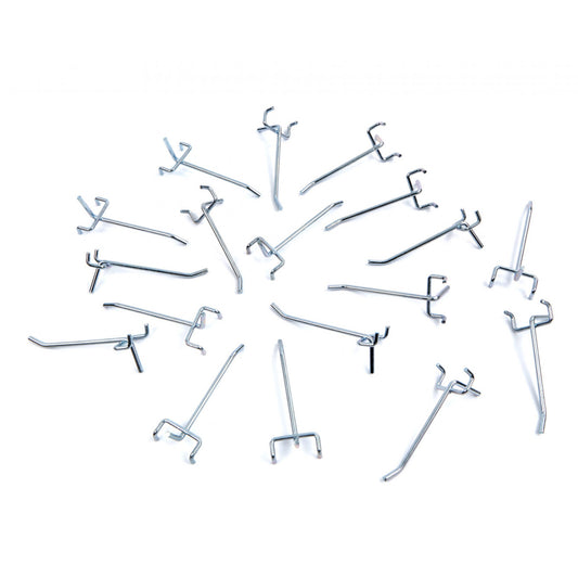 SET 18 CARLIGE METALICE PENTRU PANOU SCULE, ORGANIZATOR ATELIER