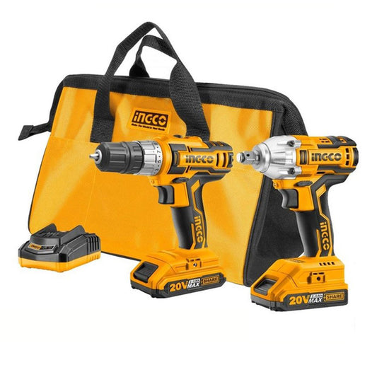 SET MASINA DE GAURIT SI INFILETAT CU MANDRINA SI MASINA DE INSURUBAT CU IMPACT CU INCARCATOR SI 2 ACUMULATORI 2AH INGCO