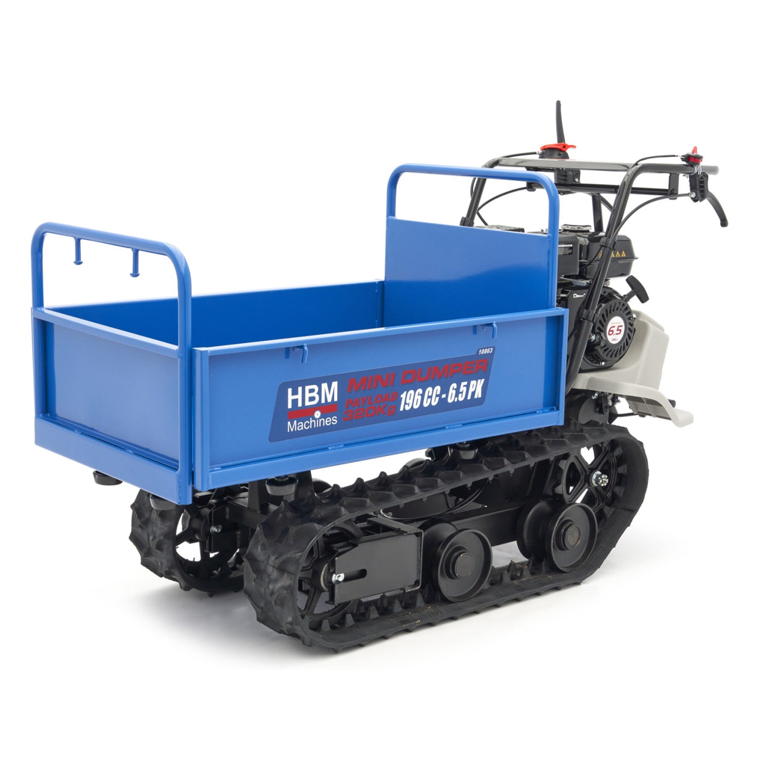 MINI DUMPER BASCULANTA 320 KG HBM PE SENILE CU MOTOR PE BENZINA 196 CMC 6.5CP