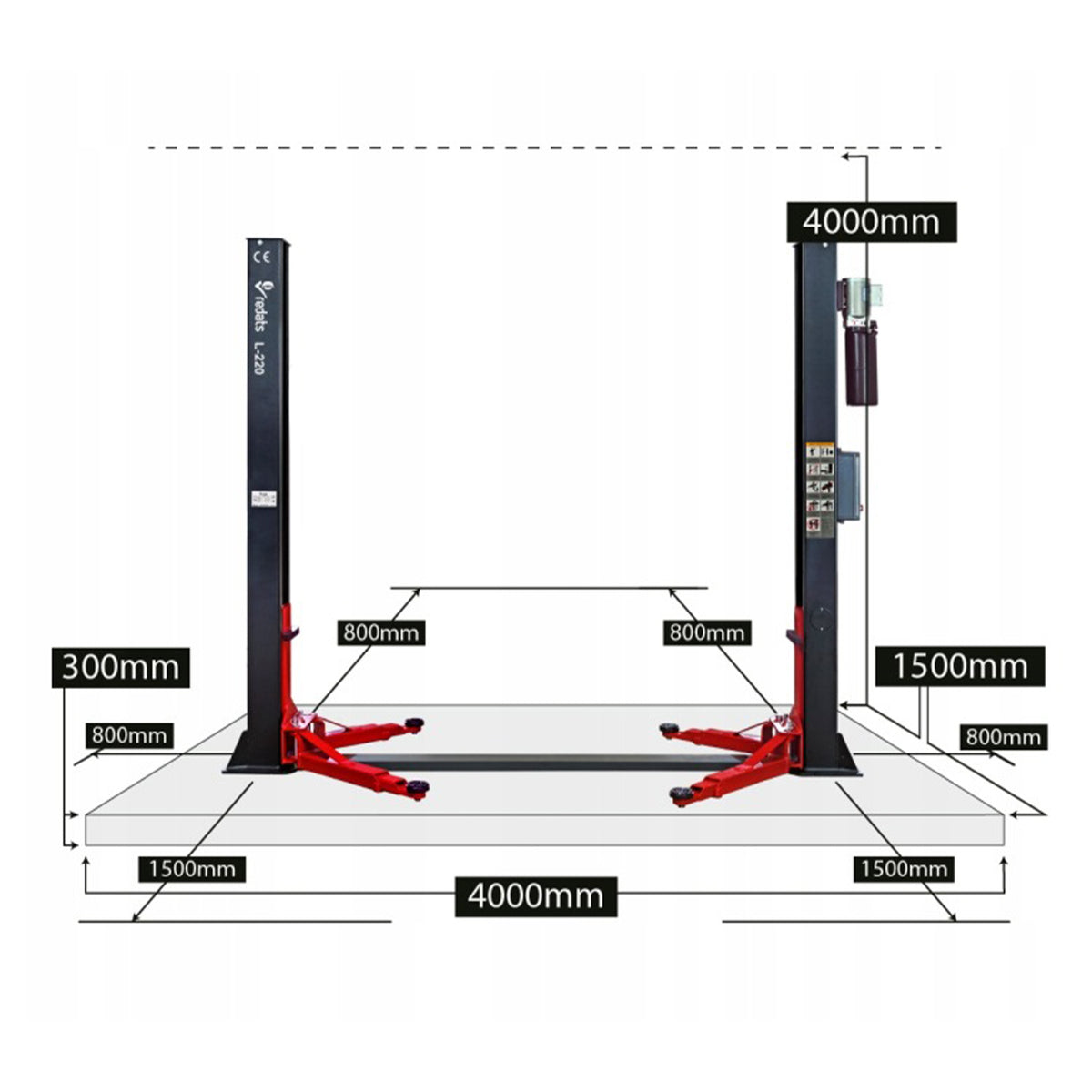Elevator auto 2 coloane 4T cu deblocare automata electrohidraulica 380V REDATS L-220