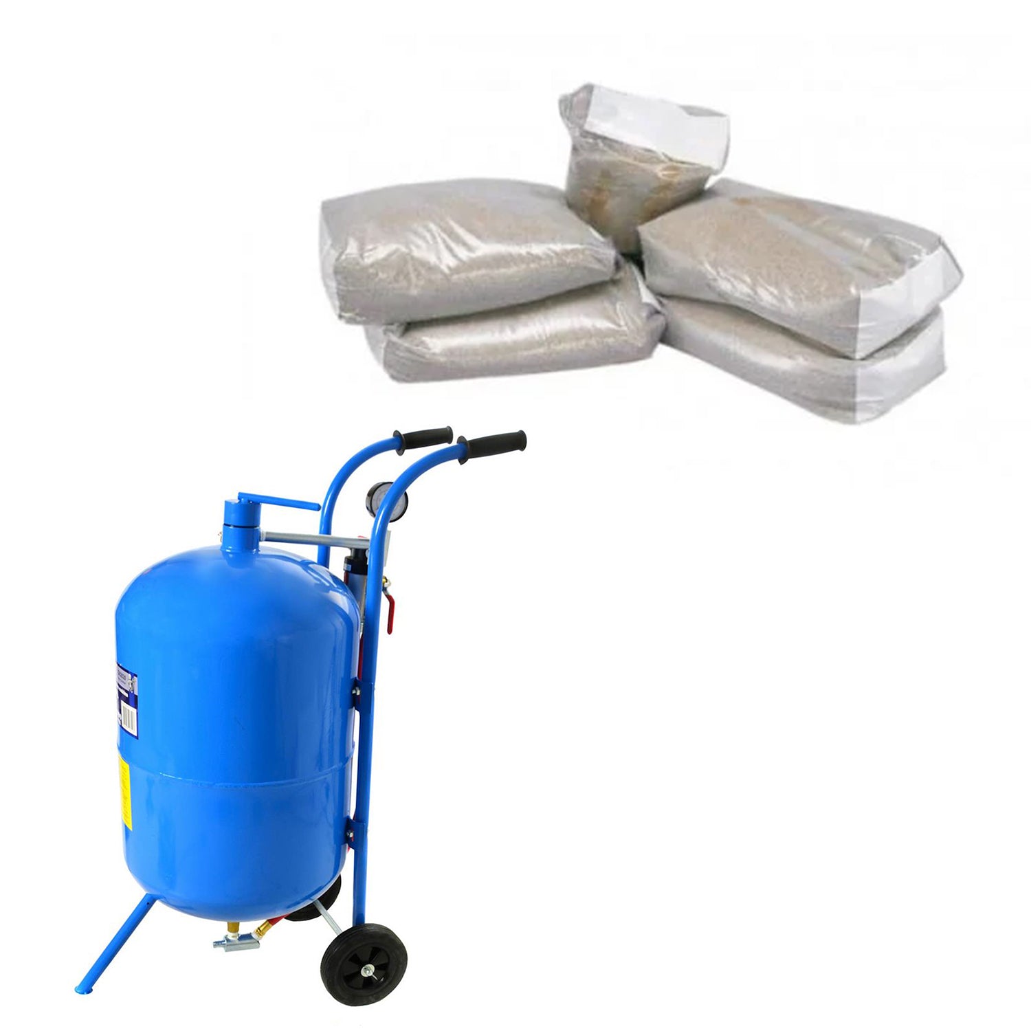 DISPOZITIV DE SABLAT EXTERIOR 76 L + NISIP CUARTOS PENTRU SABLAT, GRANULATIE 0.3-0.7, SAC 25KG