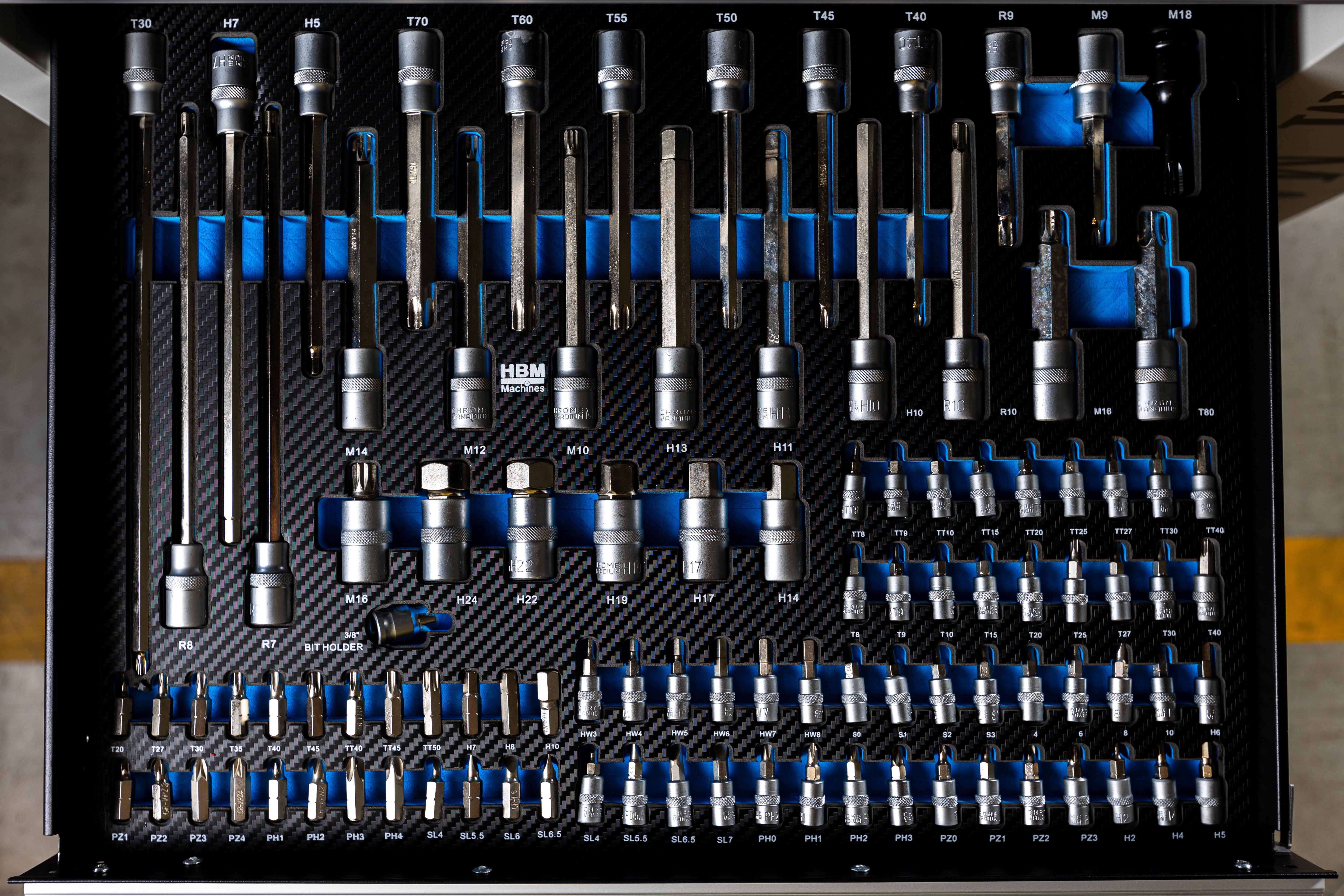 DULAP SCULE PROFESIONAL HBM CU 7 SERTARE, 245 PIESE, 6 MODULE CARBON – OLANDA, PREMIUM