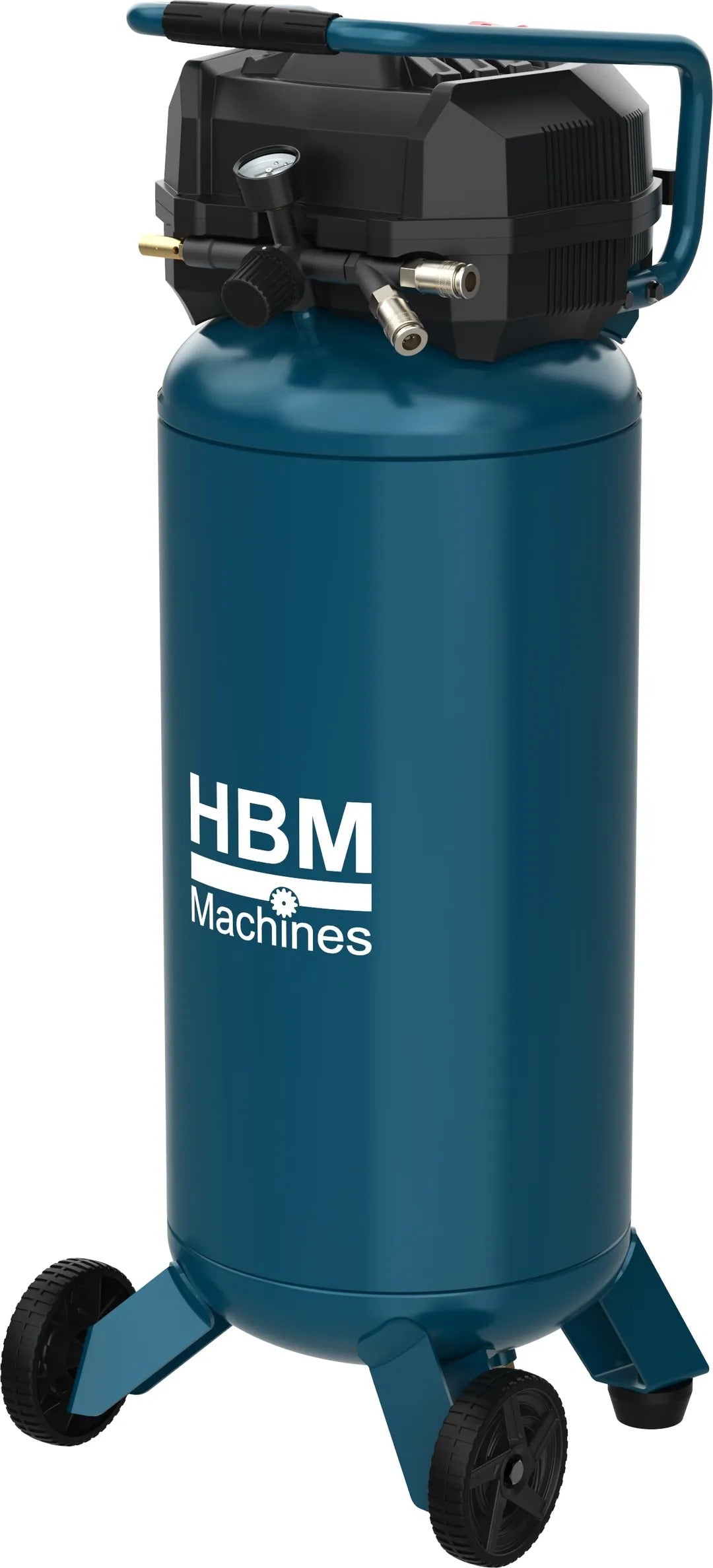 COMPRESOR VERTICAL HBM OLANDA 50L FARA ULEI, 10 BAR, 180 L/MIN, SILENTIOS, CU ROTI SI MANER, INTRETINERE REDUSA